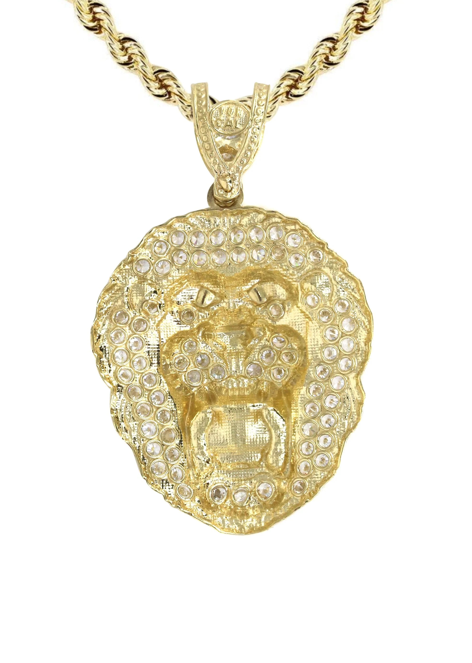 10K Yellow Gold Lion Head Necklace | Appx 16.4 Grams - Image 3