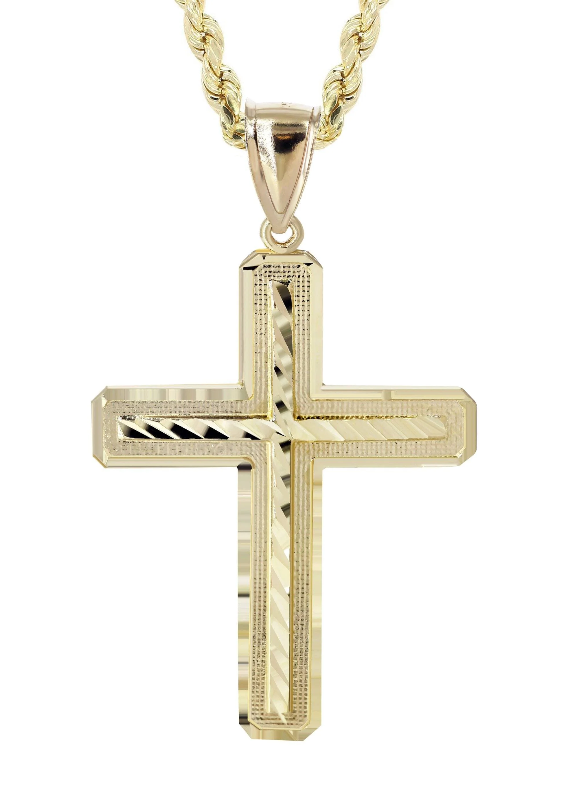 10K Yellow Gold Diamond Cut Cross Necklace | Appx. 13.4 Grams - Image 2