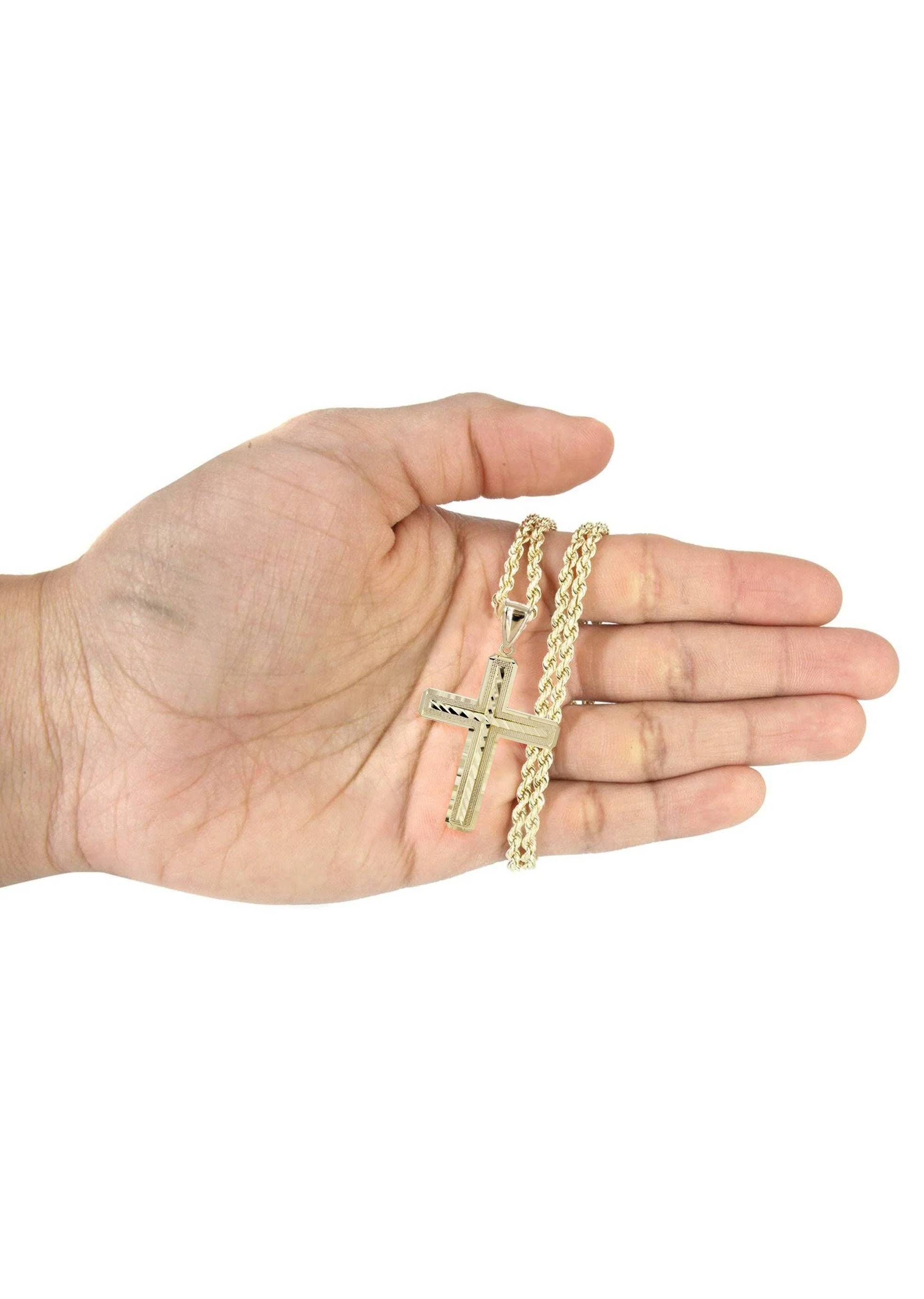 10K Yellow Gold Diamond Cut Cross Necklace | Appx. 13.4 Grams - Image 5
