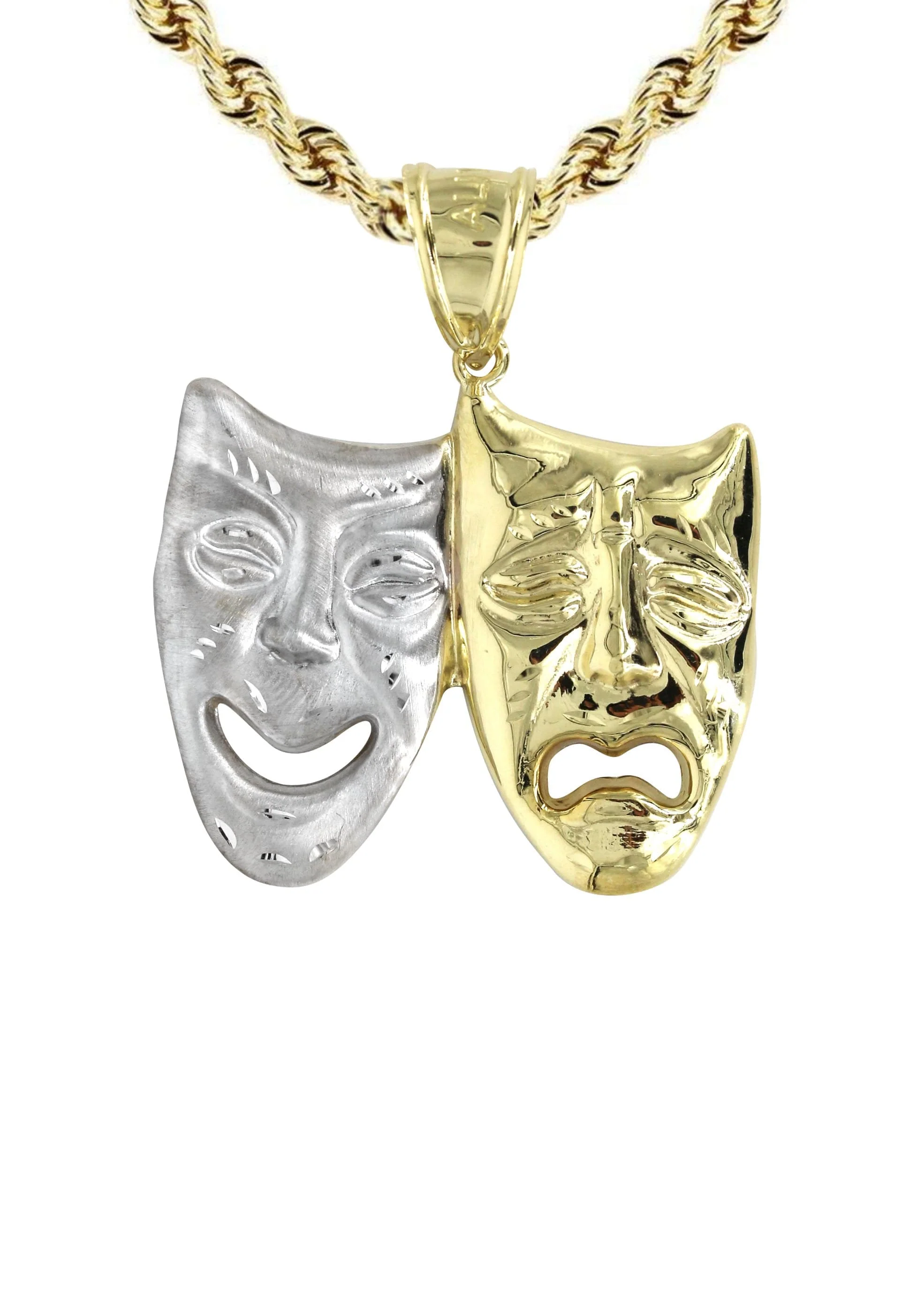 10K Yellow Gold Comedy & tragedy Masks Necklace | Appx. 15.1 Grams - Image 2