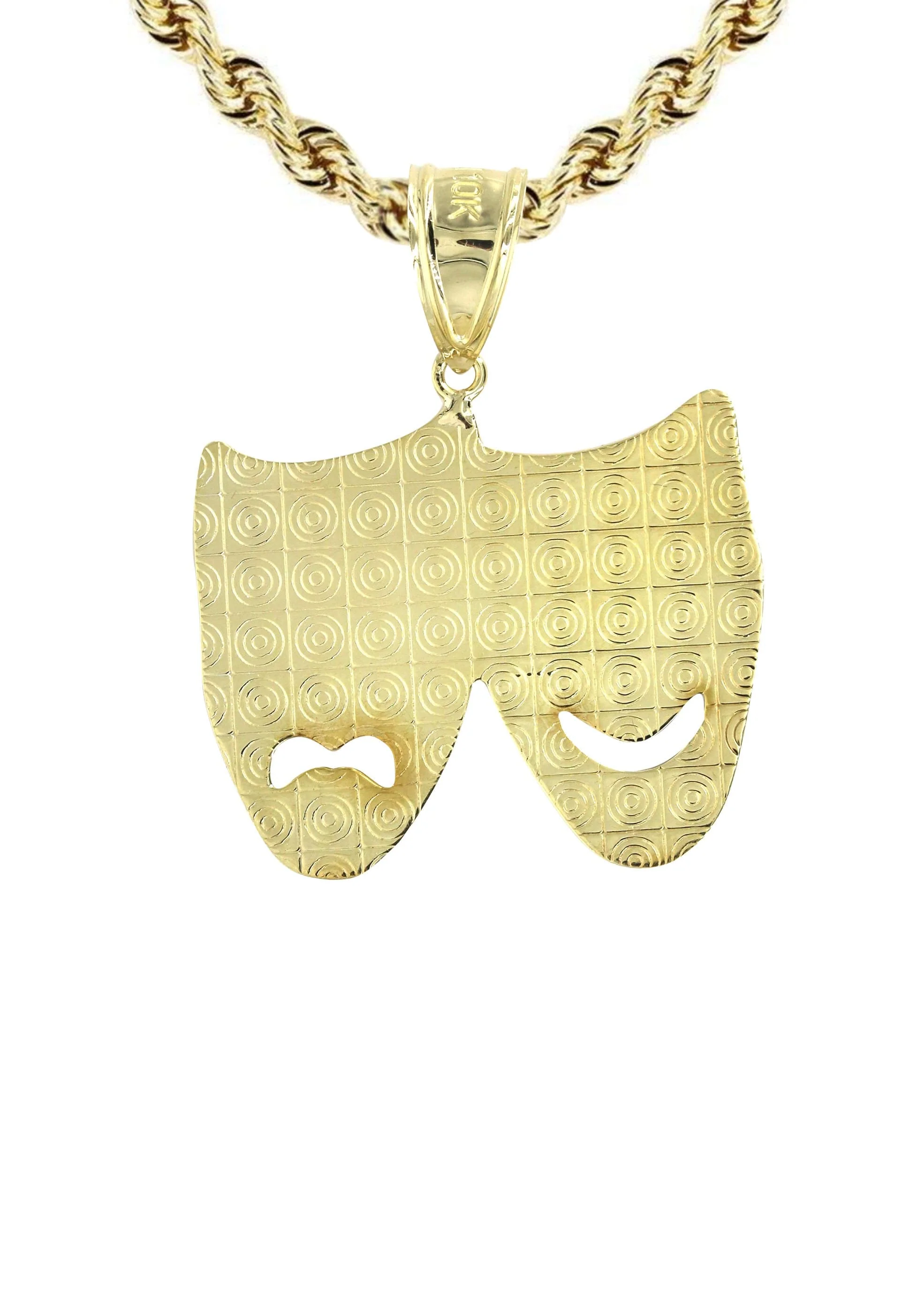 10K Yellow Gold Comedy & tragedy Masks Necklace | Appx. 15.1 Grams - Image 3