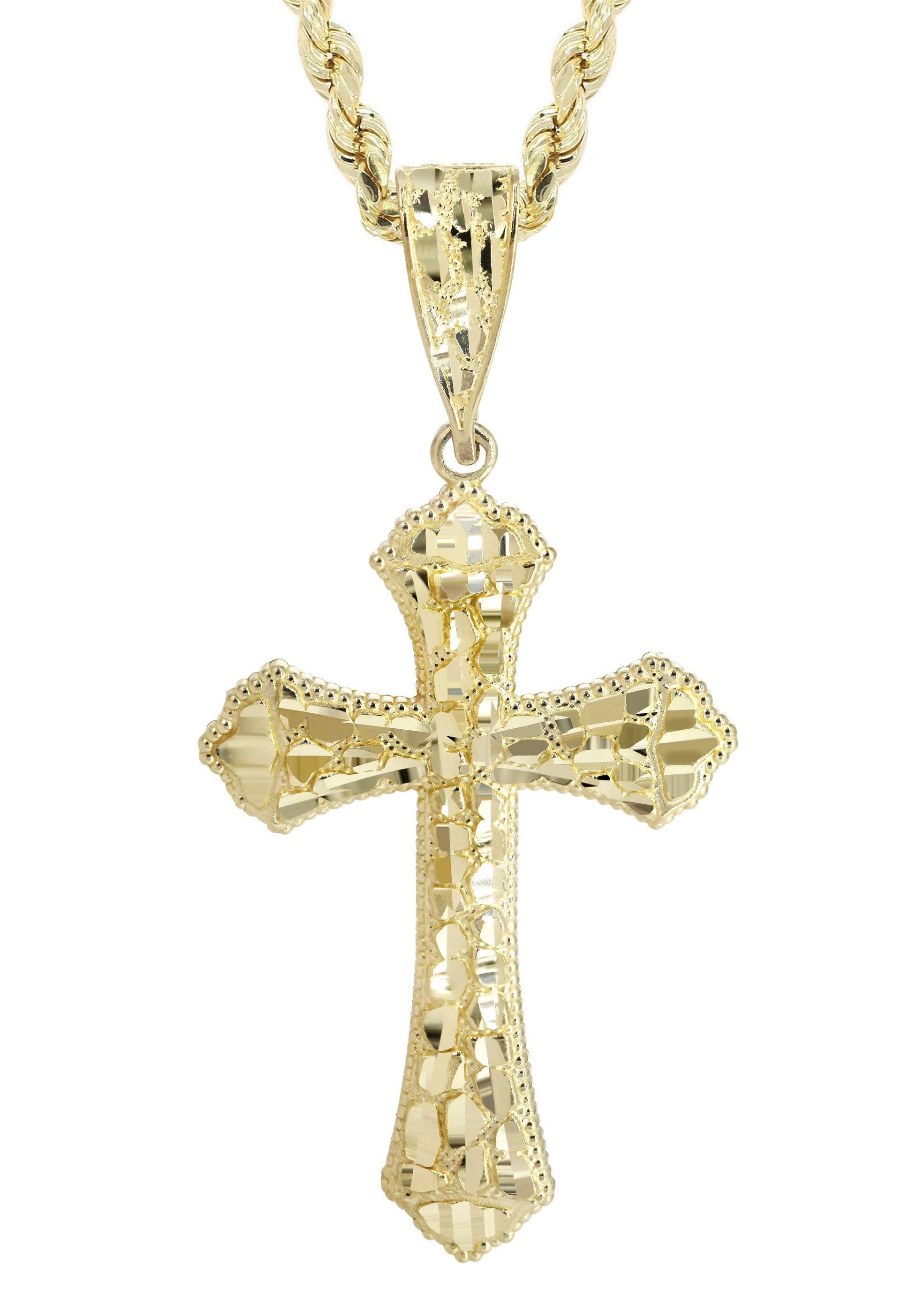 10K Yellow Gold  Nugget Cross Necklace | Appx. 13.7 Grams - Image 2