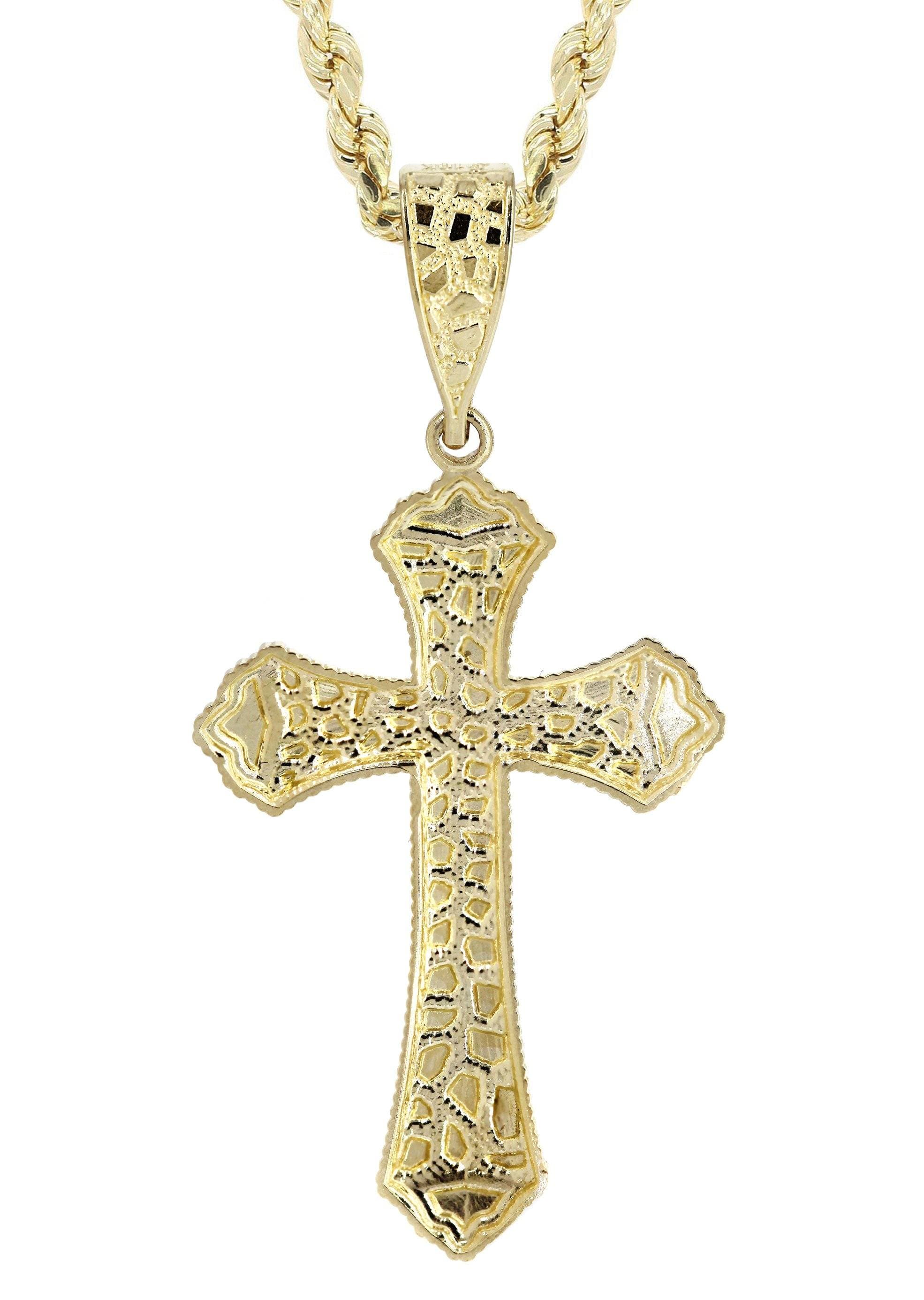 10K Yellow Gold  Nugget Cross Necklace | Appx. 13.7 Grams - Image 3