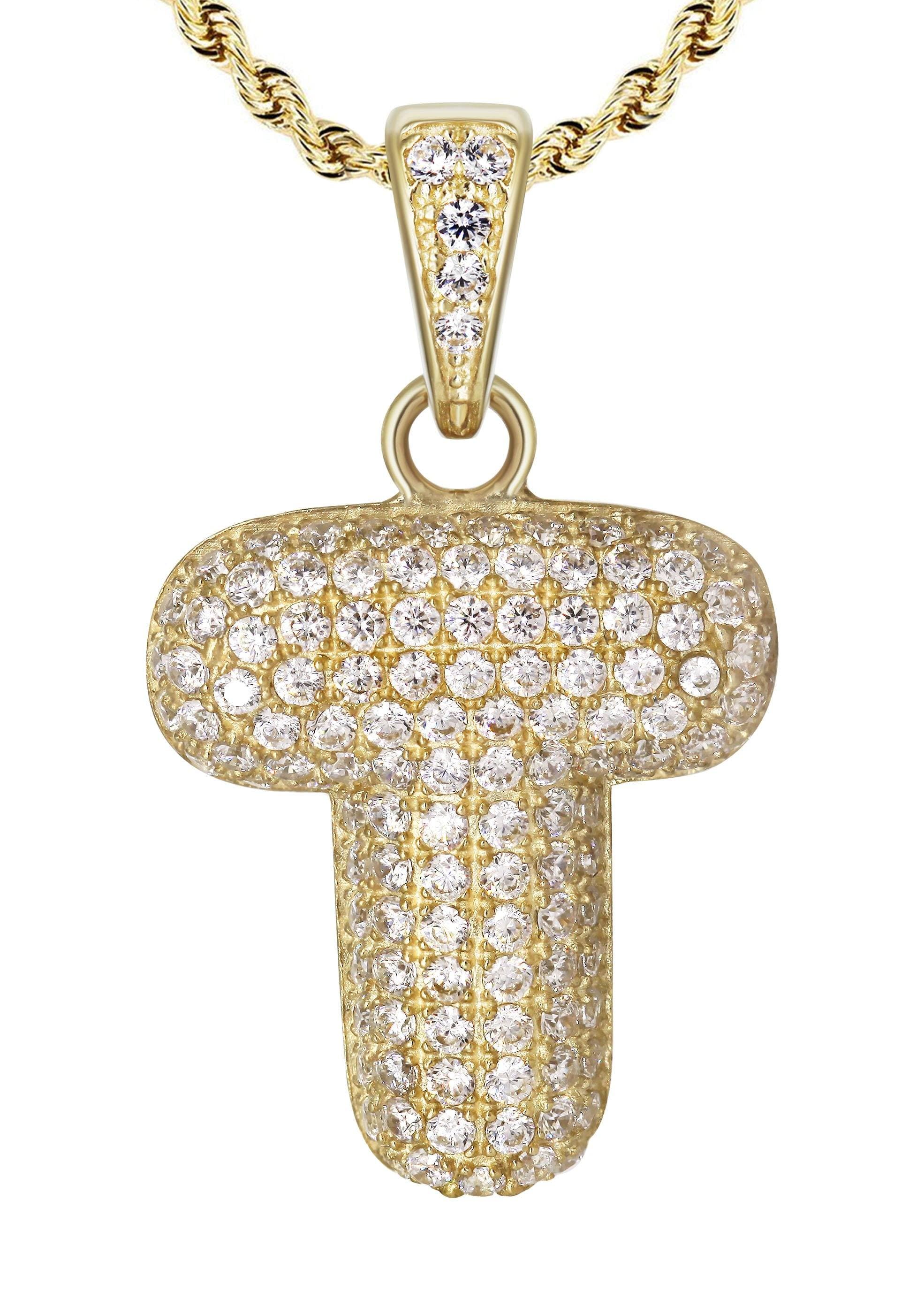 10K Yellow Gold Bubble Letter "T" CZ Necklace | Appx. 13 Grams - Image 2