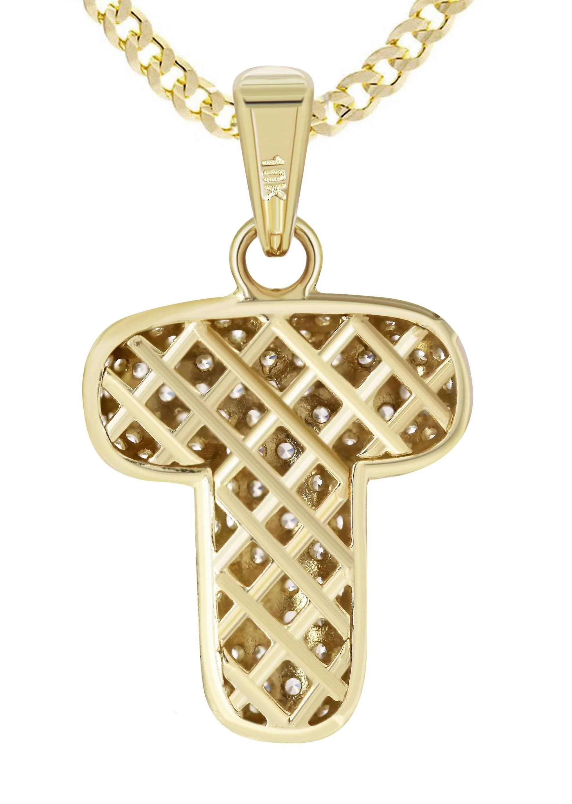 10K Yellow Gold Bubble Letter "T" CZ Necklace | Appx. 13 Grams - Image 3