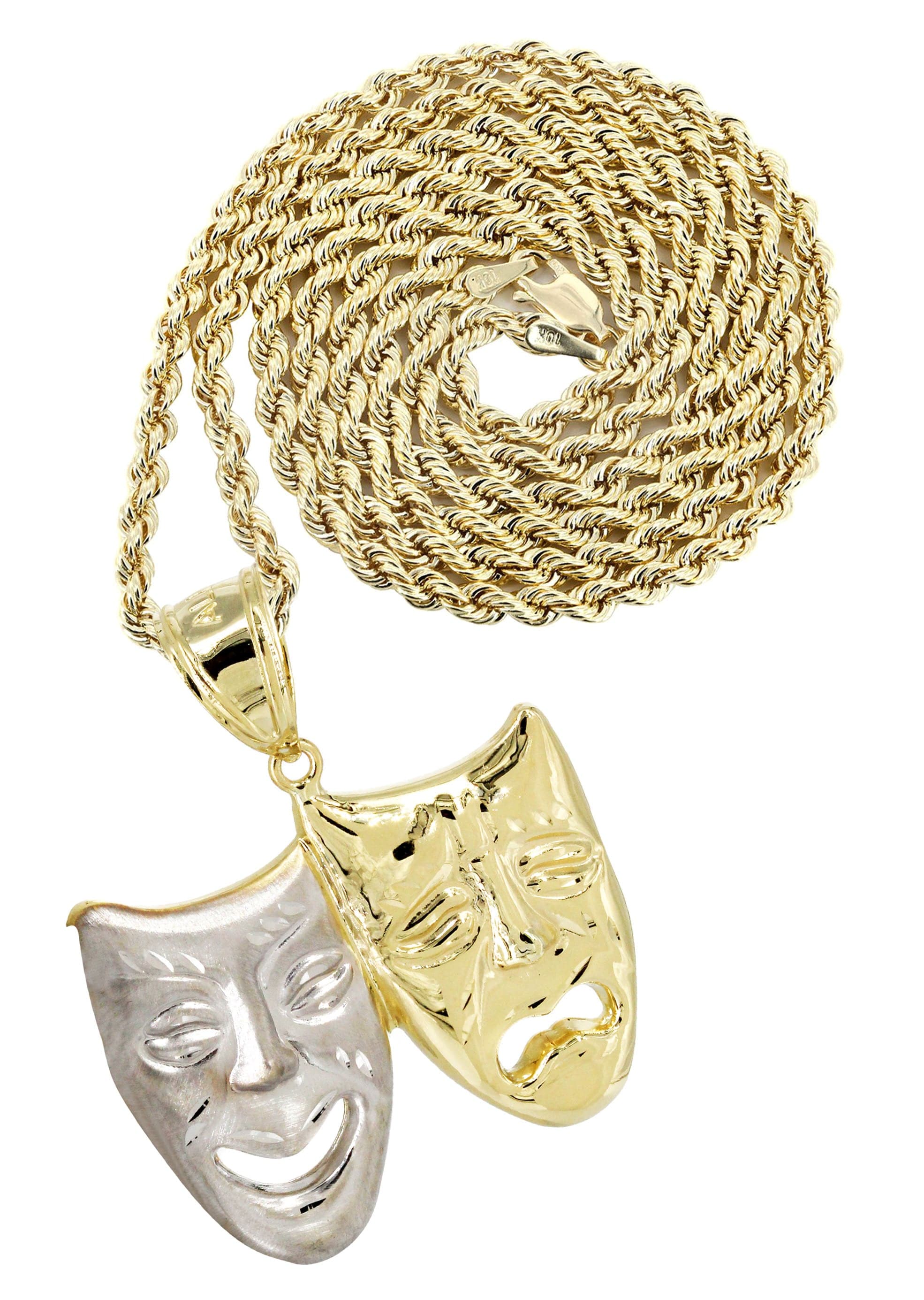 10K Yellow Gold Theater Masks Necklace | Appx. 15.8 Grams