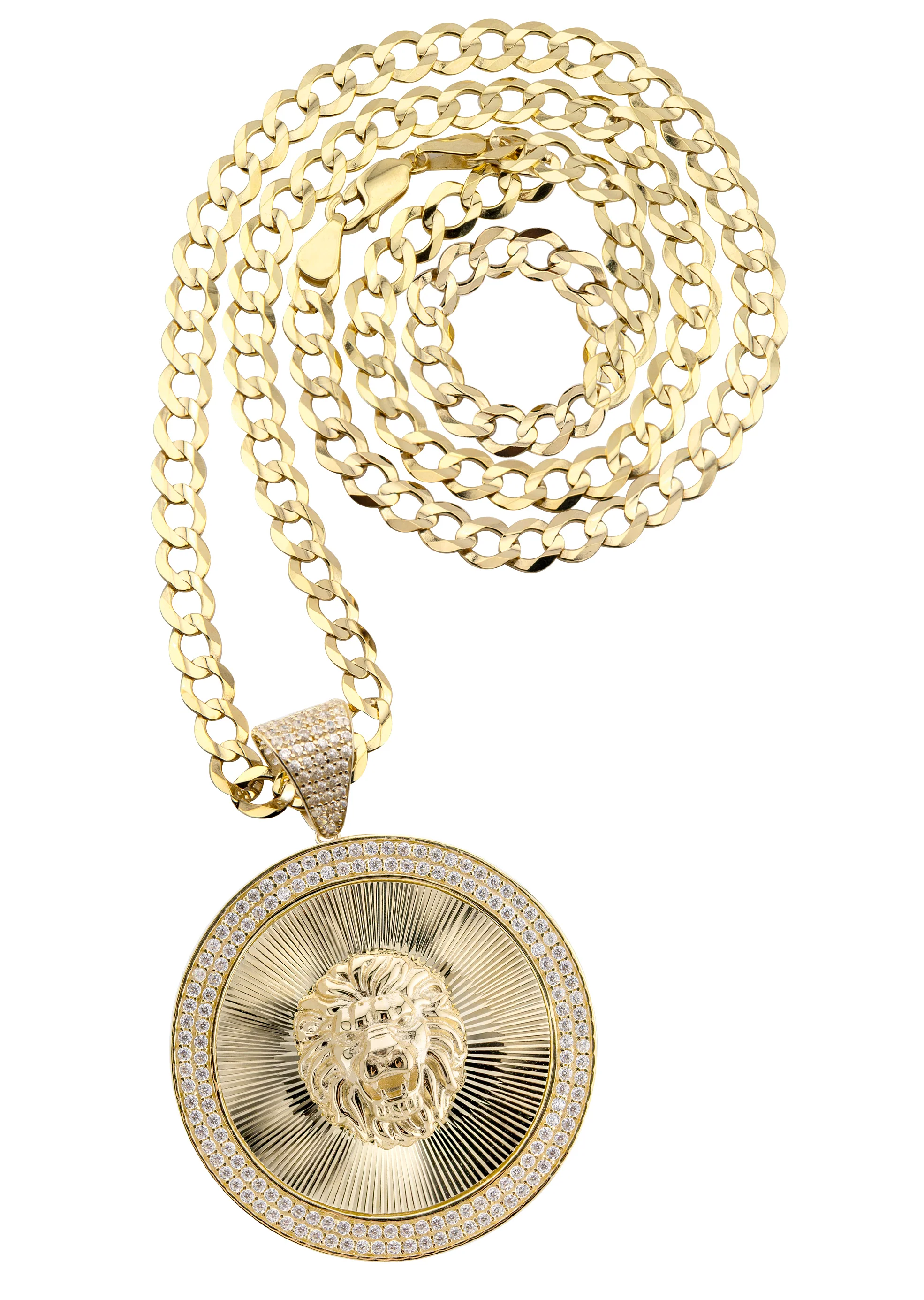 10K Yellow Gold Round Lion Head Necklace | Appx. 7.6 - 21.6 Grams