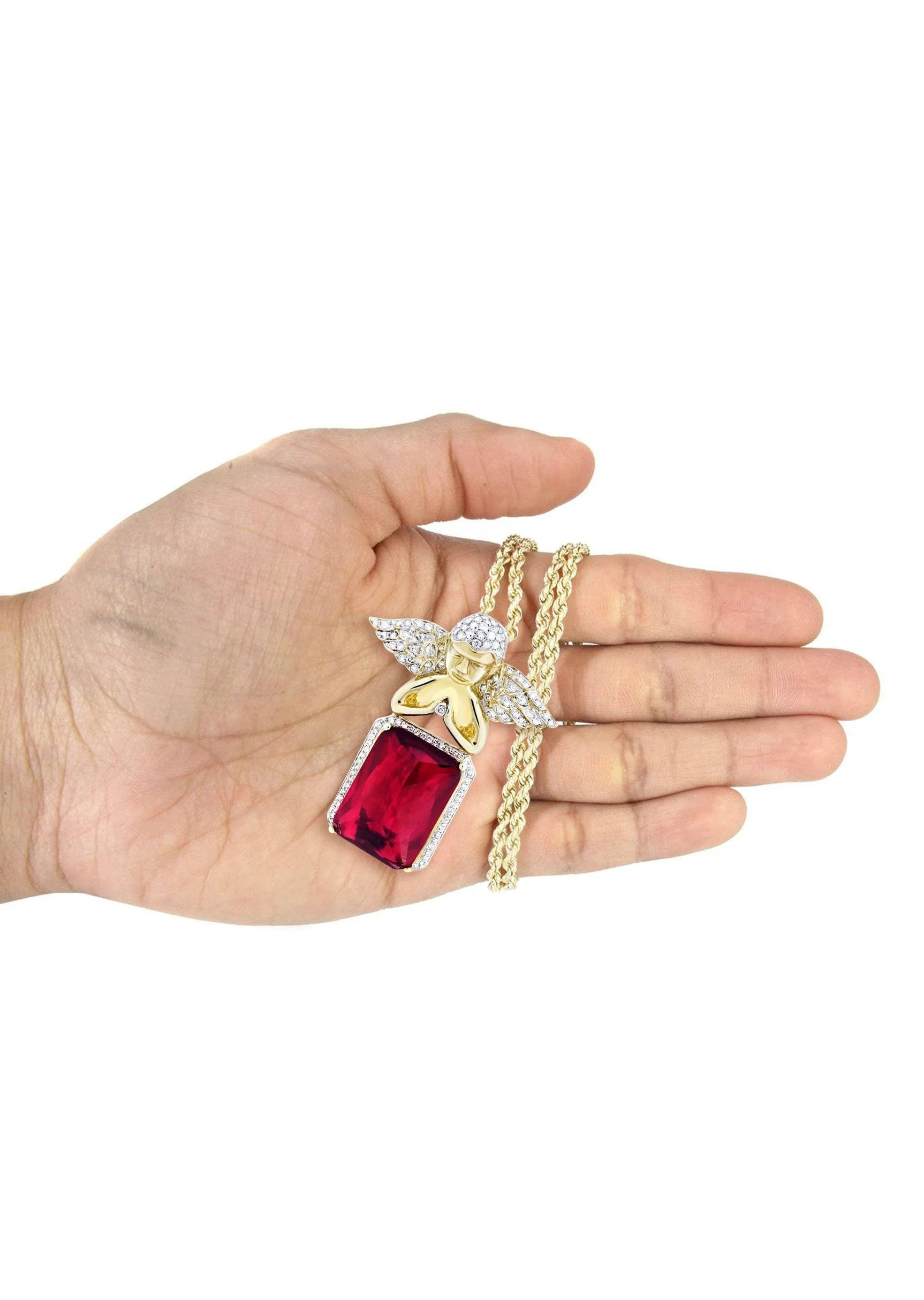 10K Yellow Gold Ruby Angel Diamond Necklace  | 1.6 Carats - Image 5