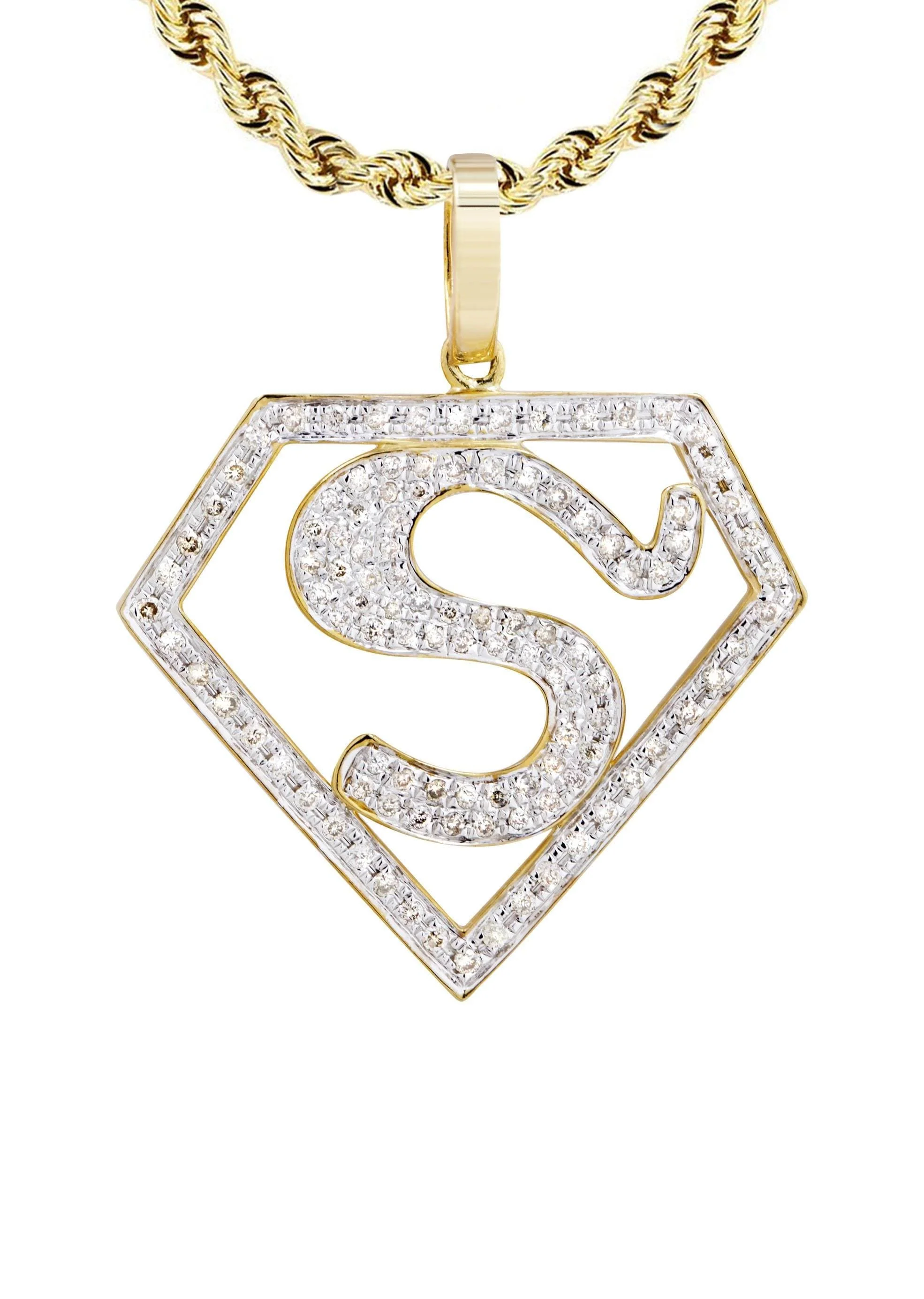 10K Yellow Gold Superman Diamond Necklace  | 0.75 Carats - Image 2