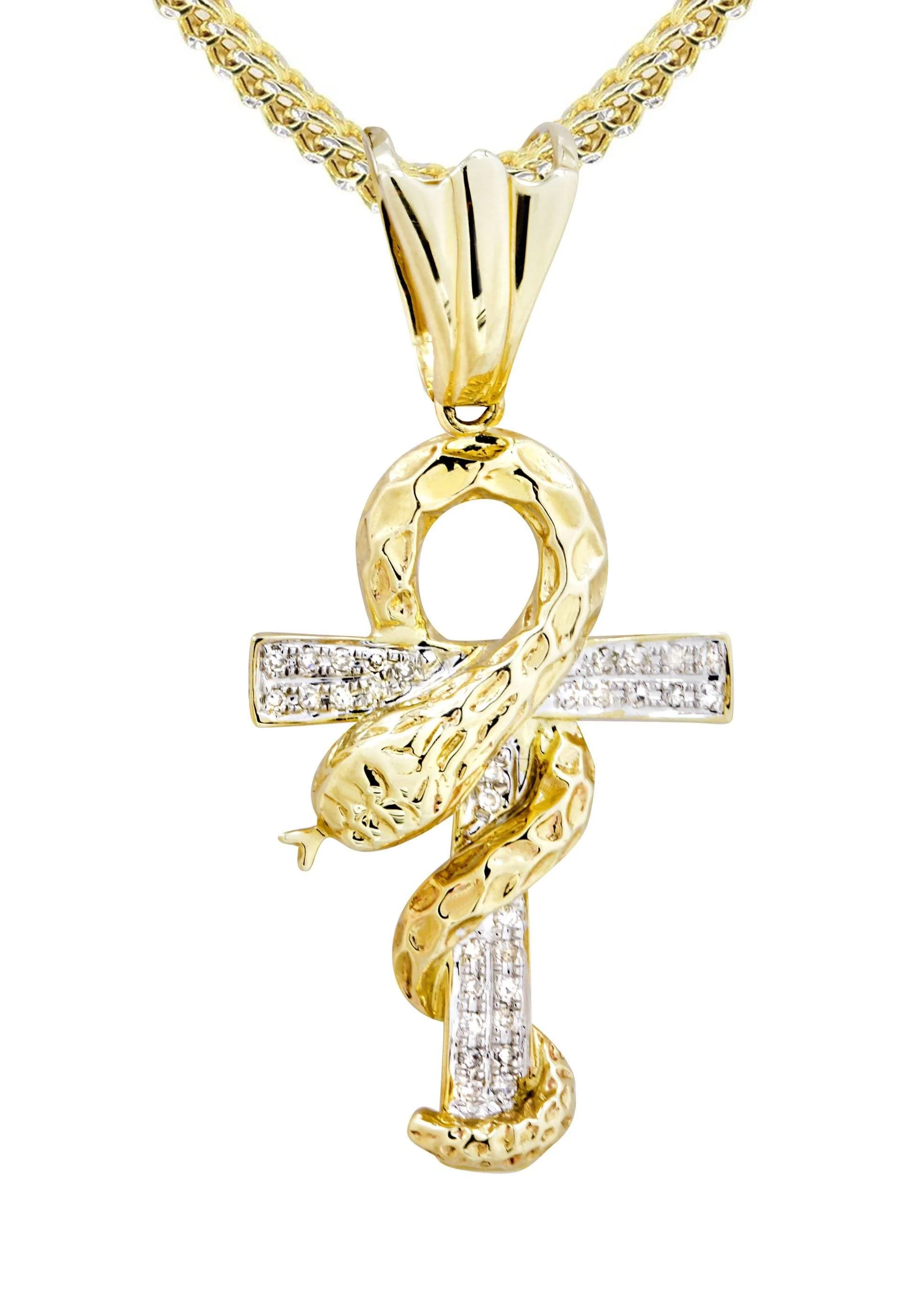 10K Yellow Gold Serpent Ankh Diamond Necklace  | 0.17 Carats - Image 2