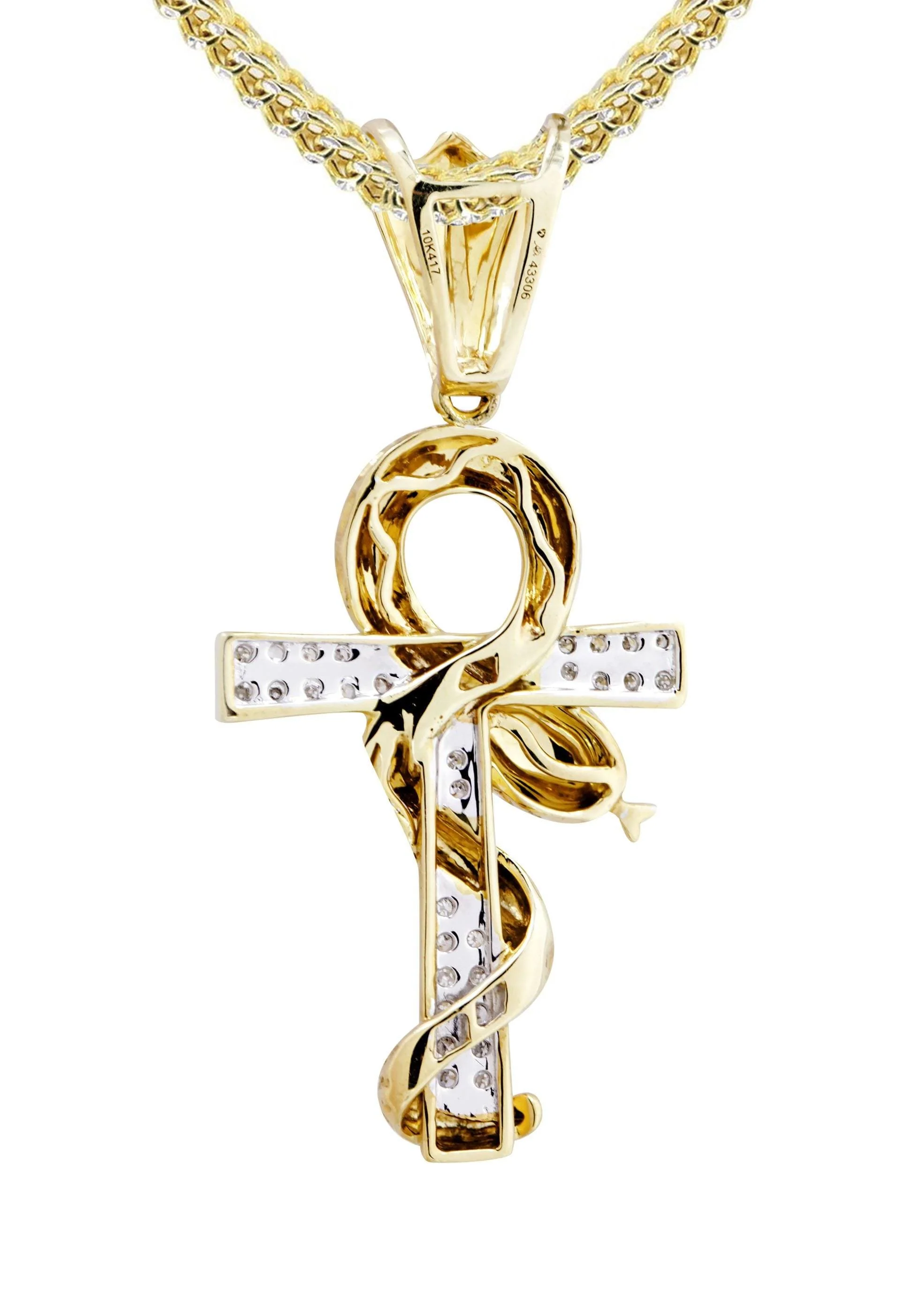 10K Yellow Gold Serpent Ankh Diamond Necklace  | 0.17 Carats - Image 3