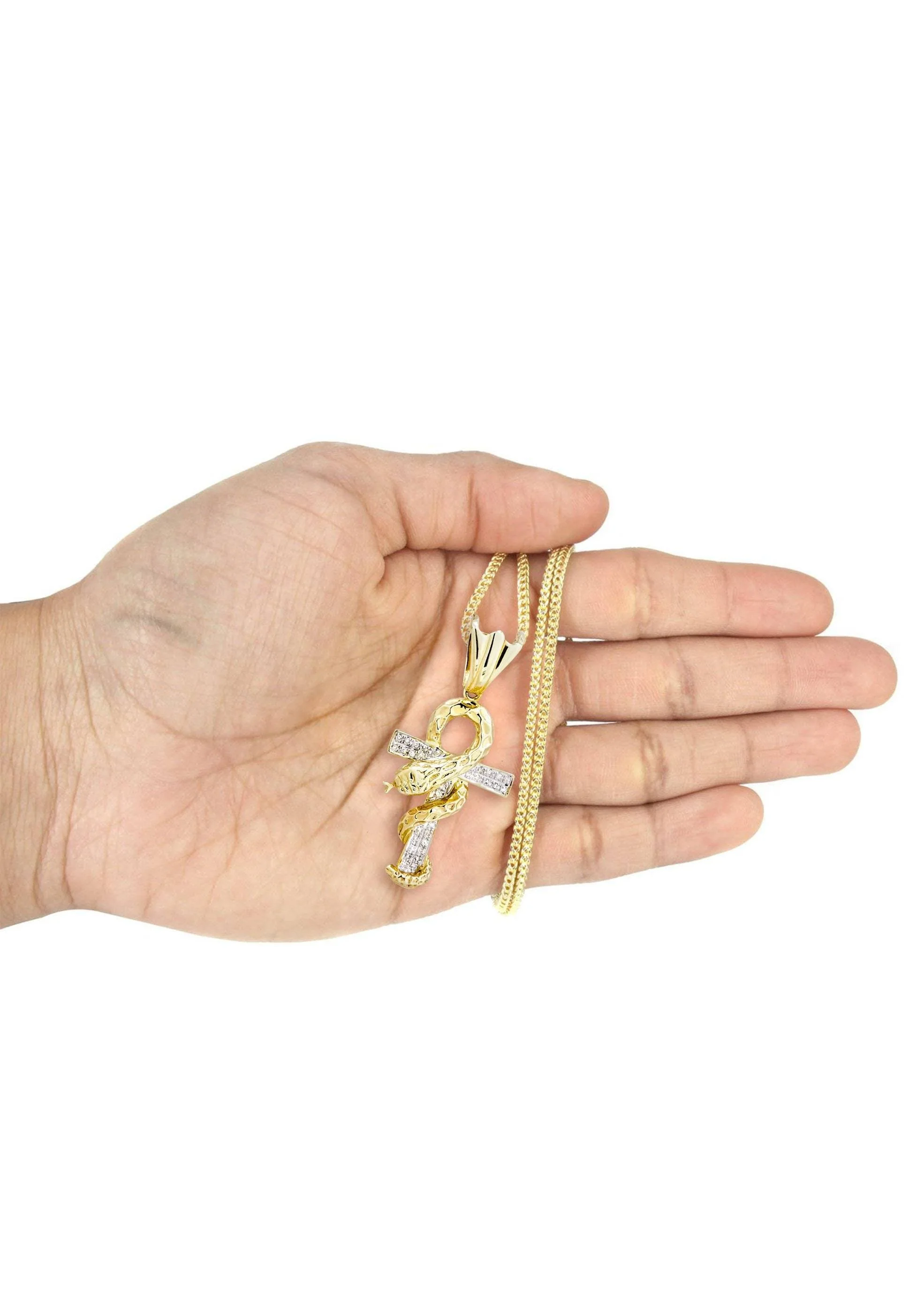 10K Yellow Gold Serpent Ankh Diamond Necklace  | 0.17 Carats - Image 5