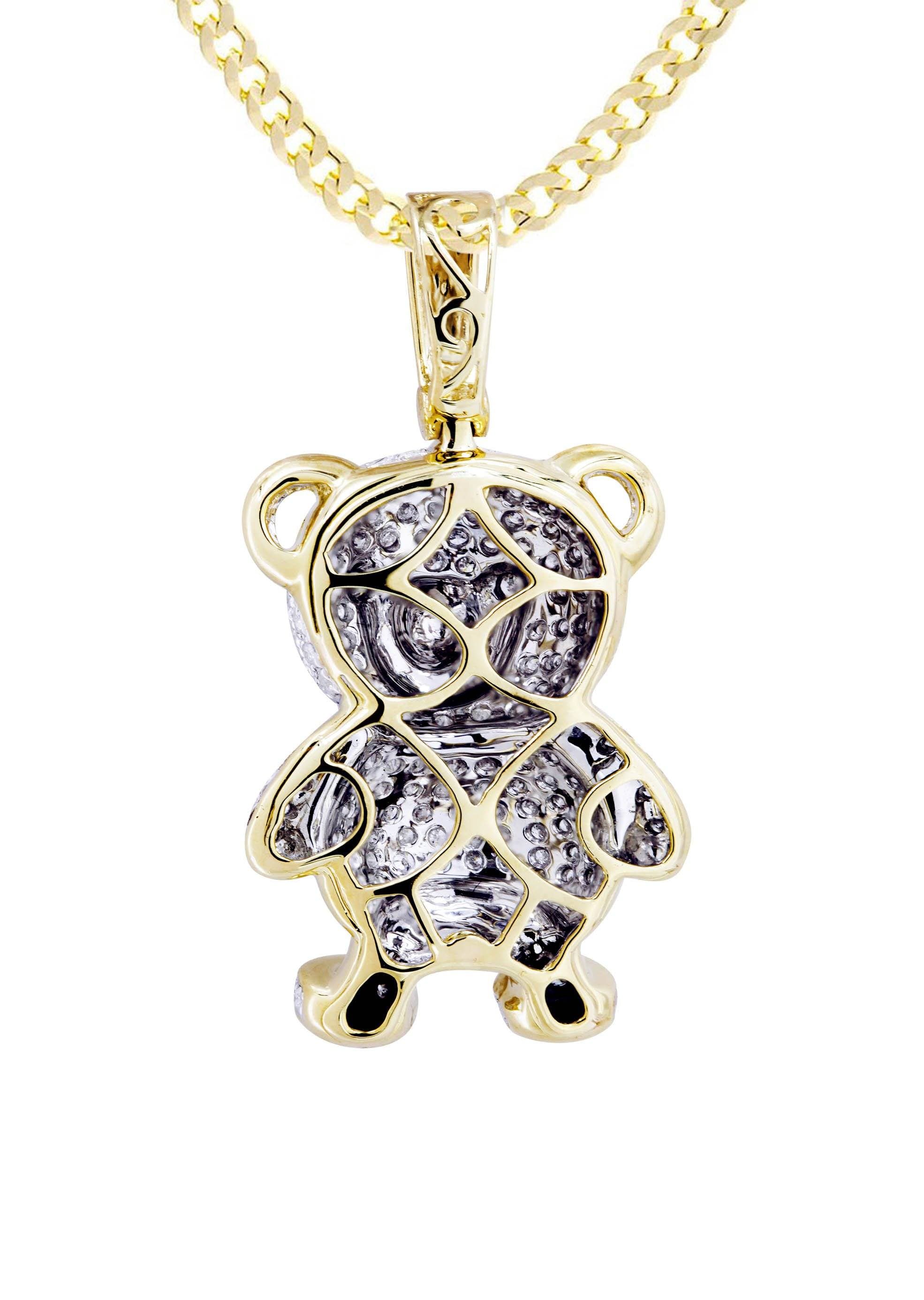10K Yellow Gold Teddy Bear Diamond Necklace  | 1.37 Carats - Image 3