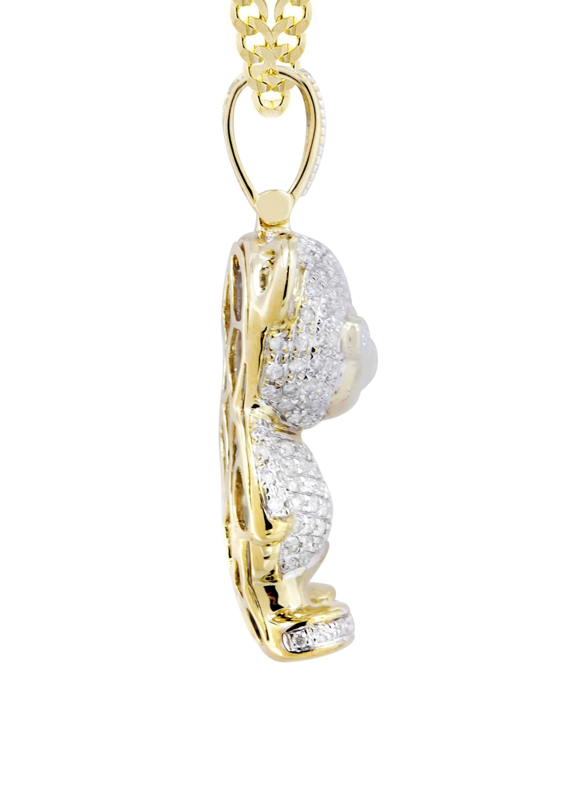 10K Yellow Gold Teddy Bear Diamond Necklace  | 1.37 Carats - Image 4