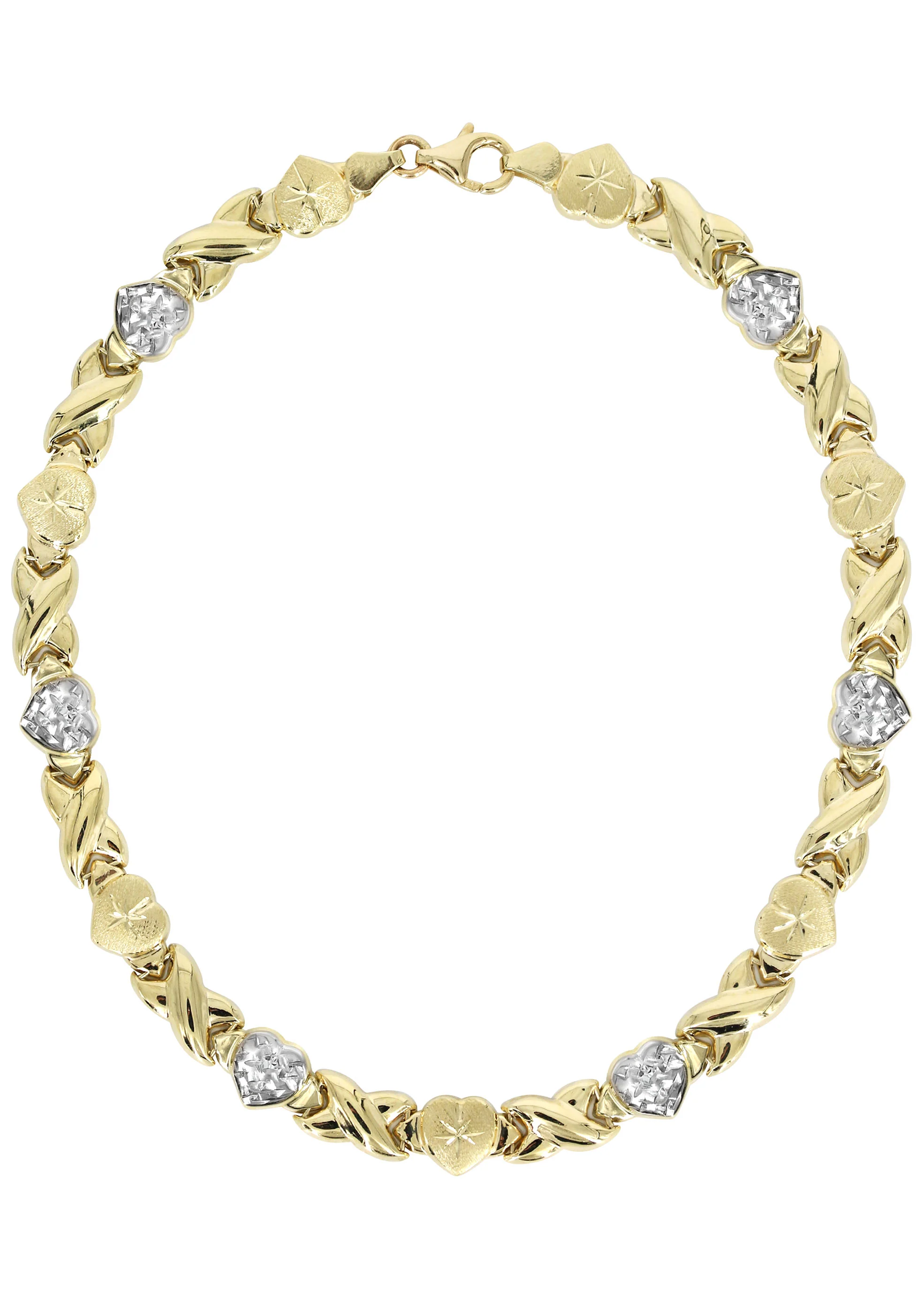 YELLOW GOLD "XO HEART" HOLLOW DIAMOND CUT TWO TONE NECKLACE FOR WOMEN | APPX 11.8 GRAMS