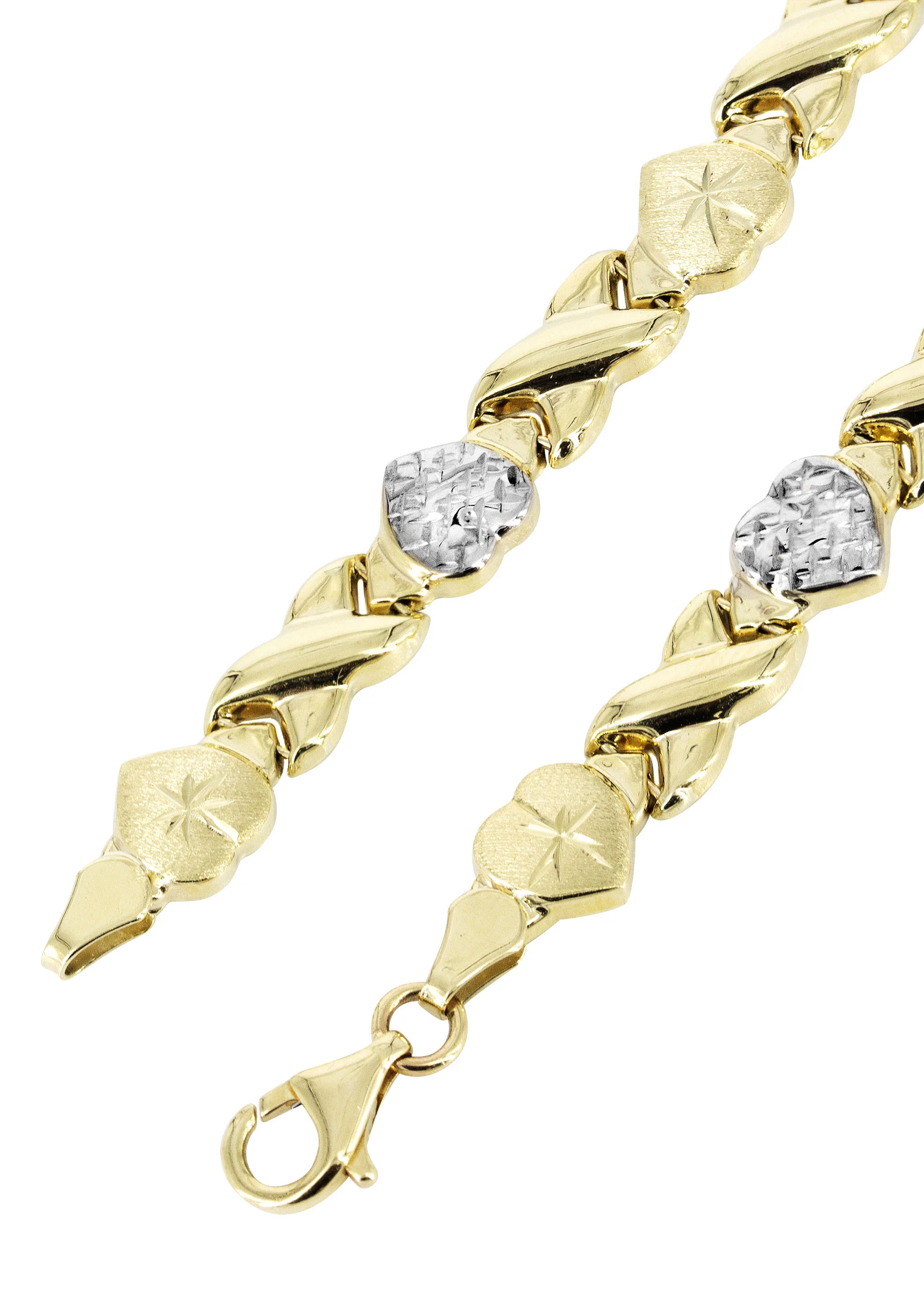 YELLOW GOLD "XO HEART" HOLLOW DIAMOND CUT TWO TONE NECKLACE FOR WOMEN | APPX 11.8 GRAMS - Image 3