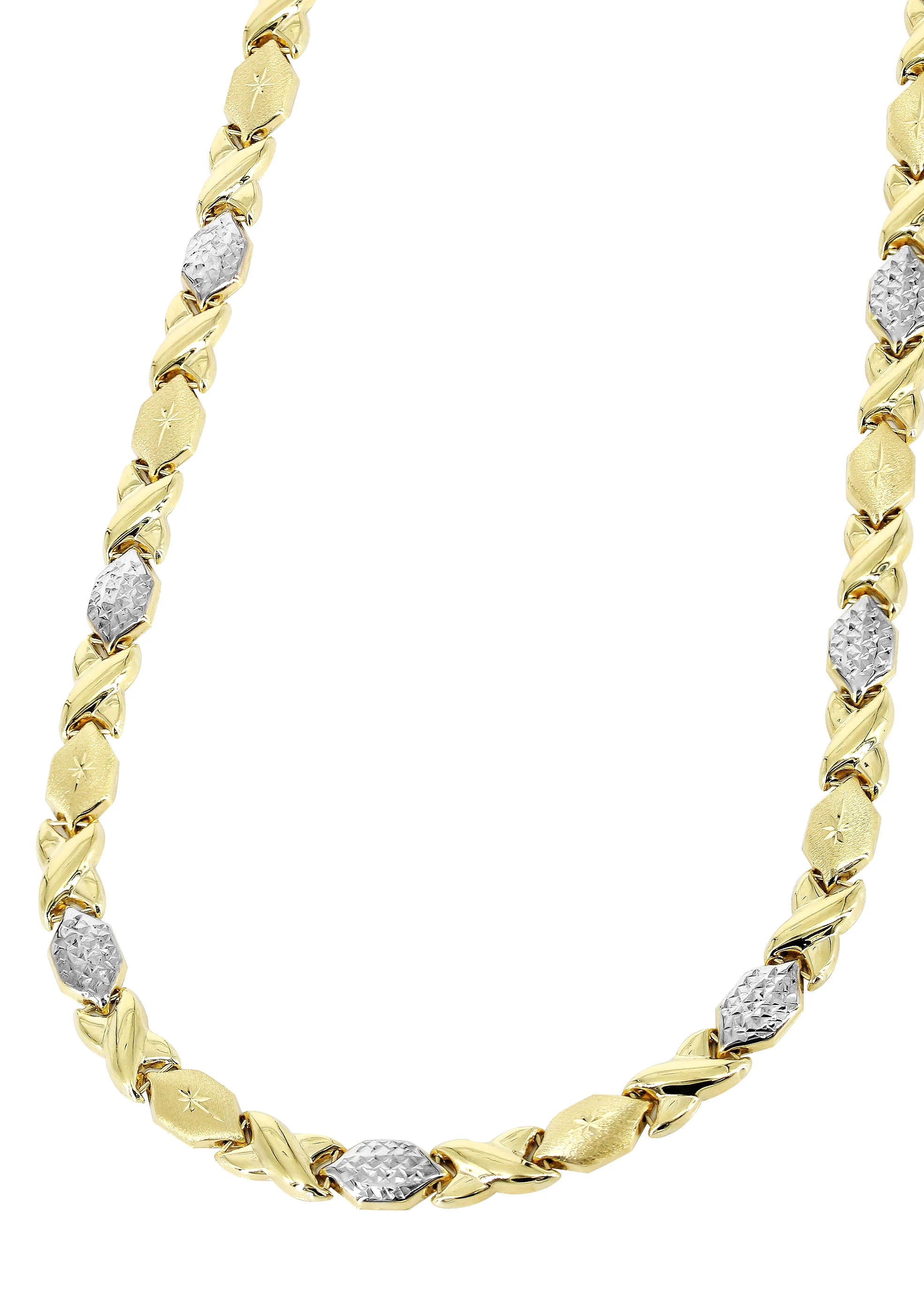 YELLOW GOLD "XO" HOLLOW DIAMOND CUT TWO TONE NECKLACE FOR WOMEN | APPX 11.9 GRAMS - Image 2