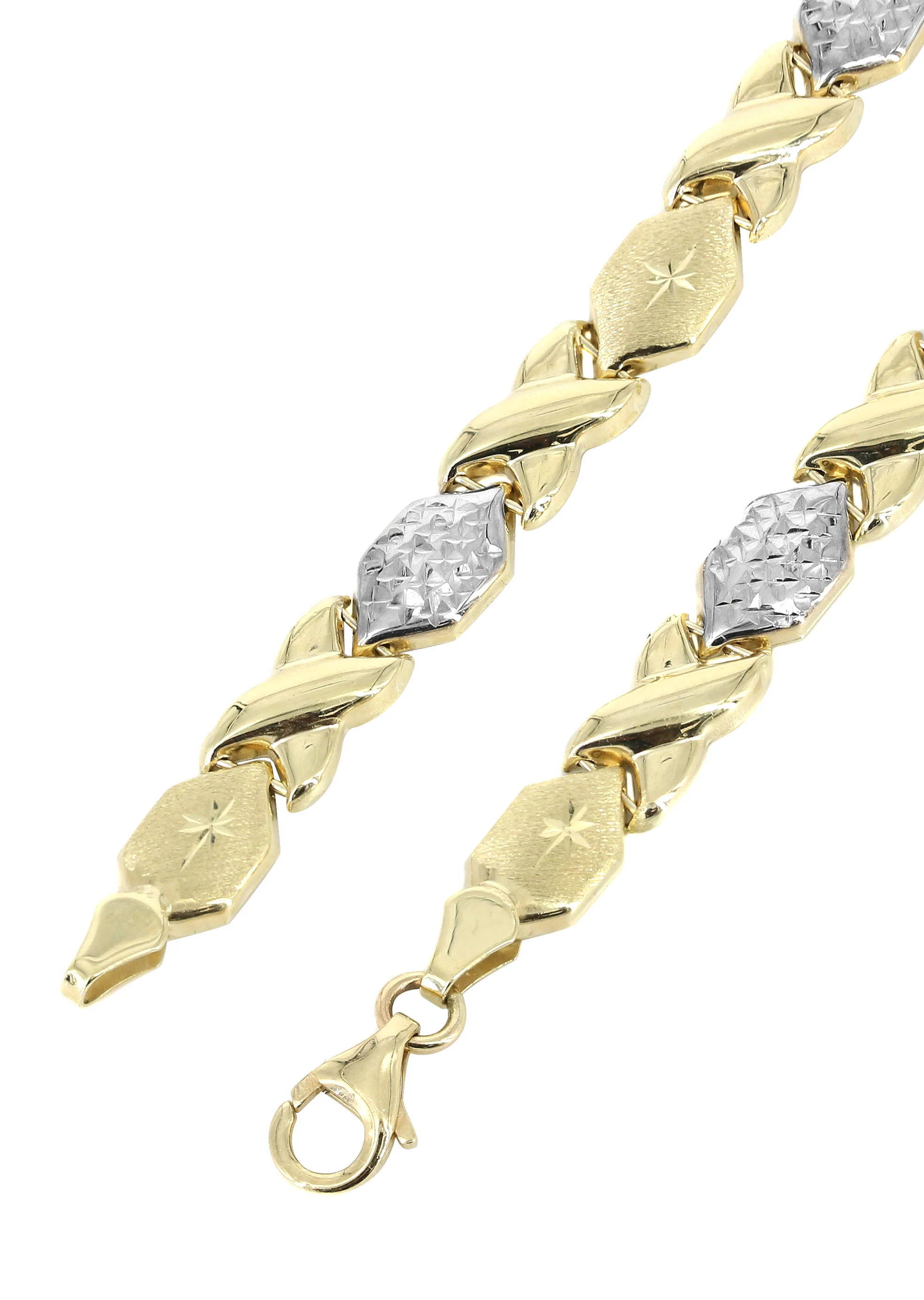 YELLOW GOLD "XO" HOLLOW DIAMOND CUT TWO TONE NECKLACE & BRACELET SET FOR WOMEN | APPX 17.3 GRAMS - Image 3