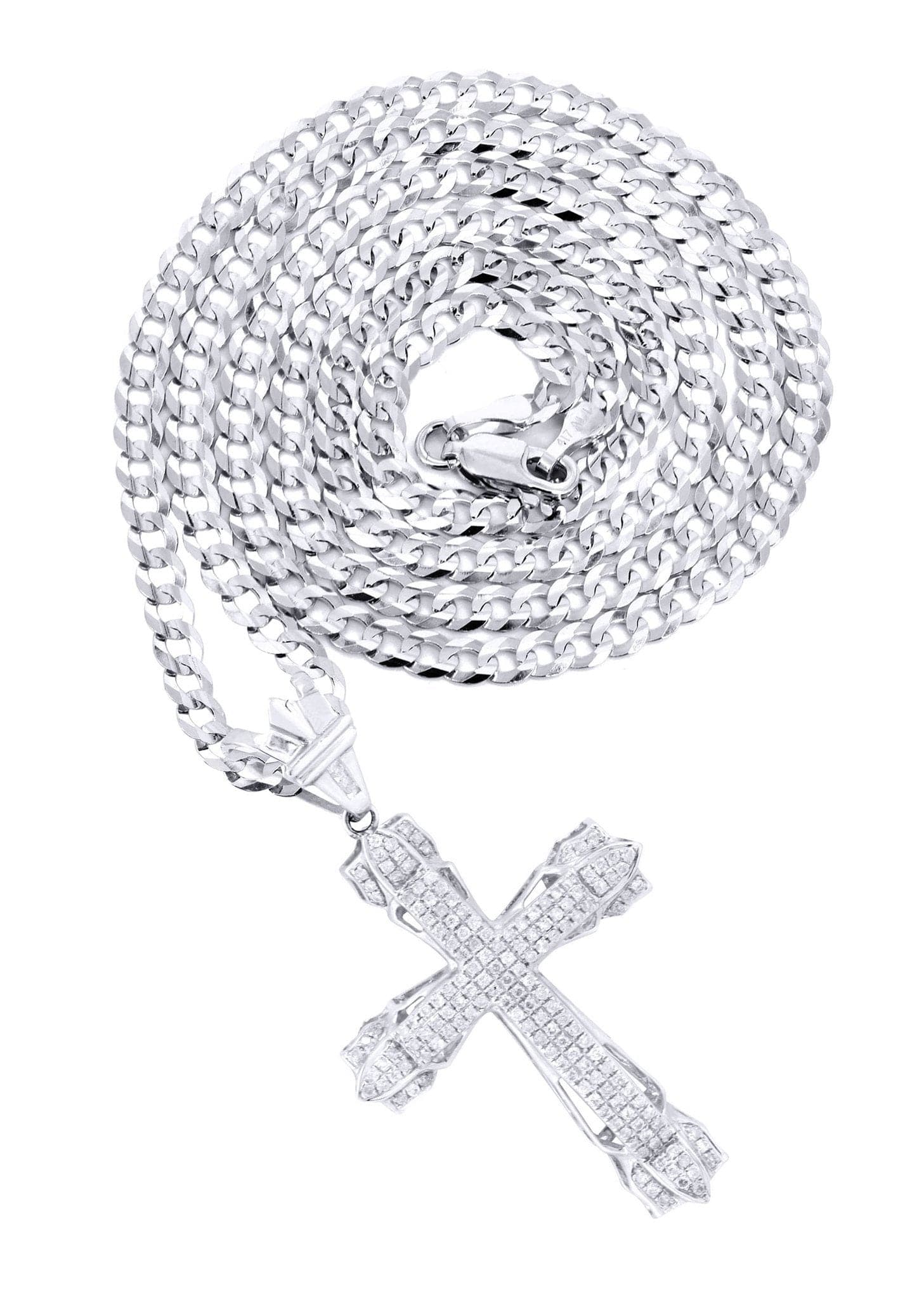 14K White Gold Diamond Cross Necklace | 0.72 Carats