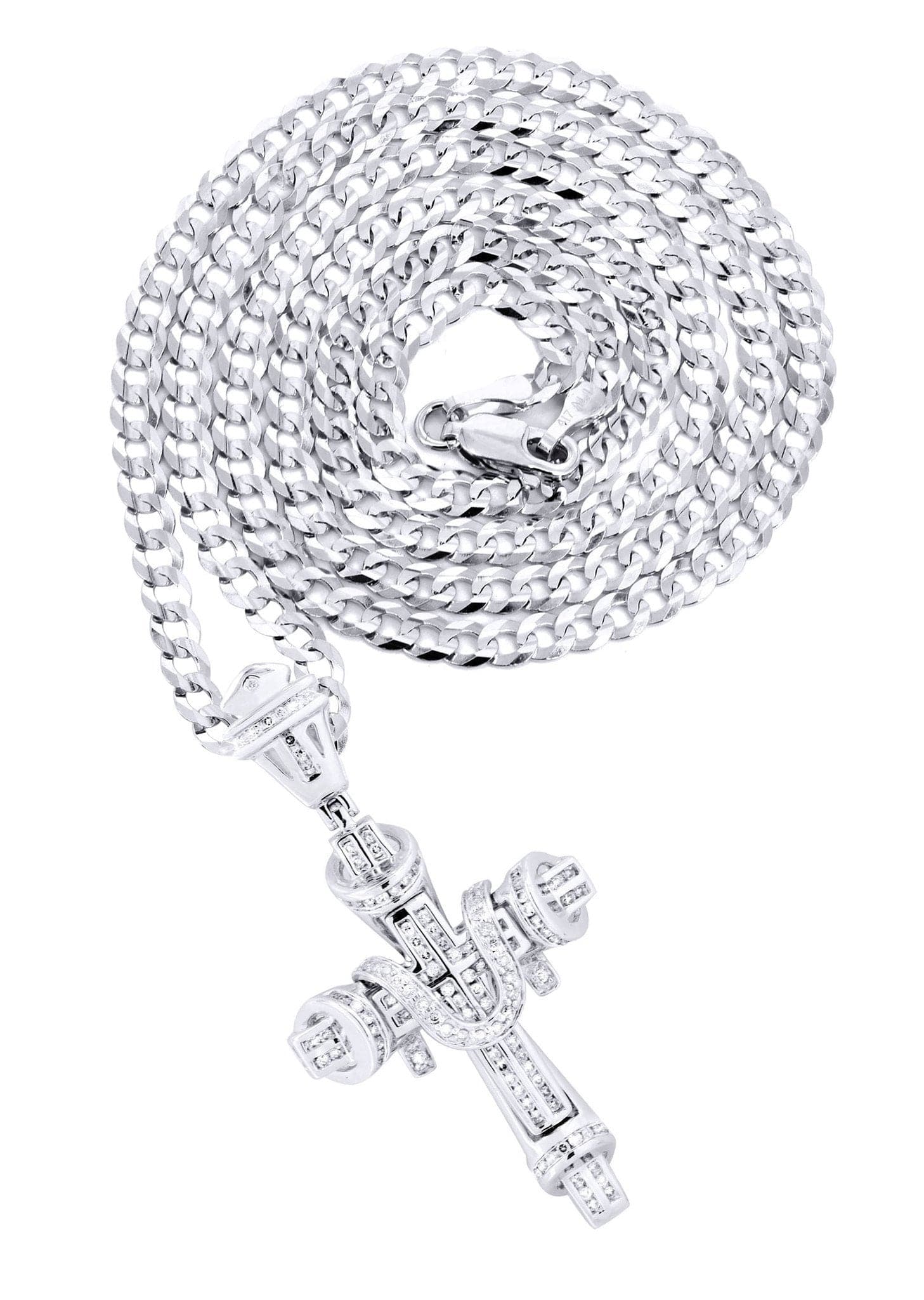 14K White Gold Diamond Cross Necklace  | 0.78 Carats