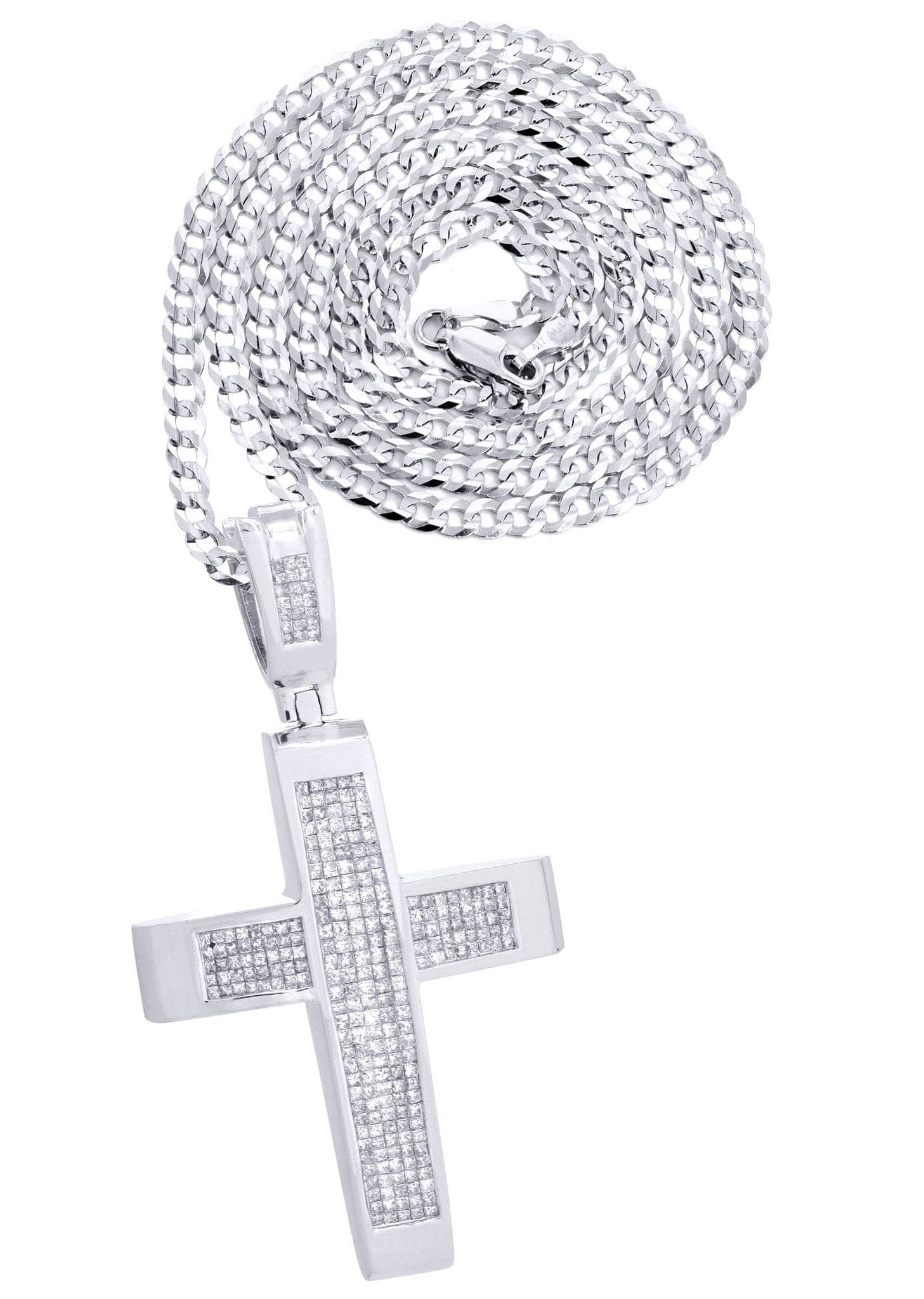 14 White Gold Diamond Cross Necklace | 10 Carats