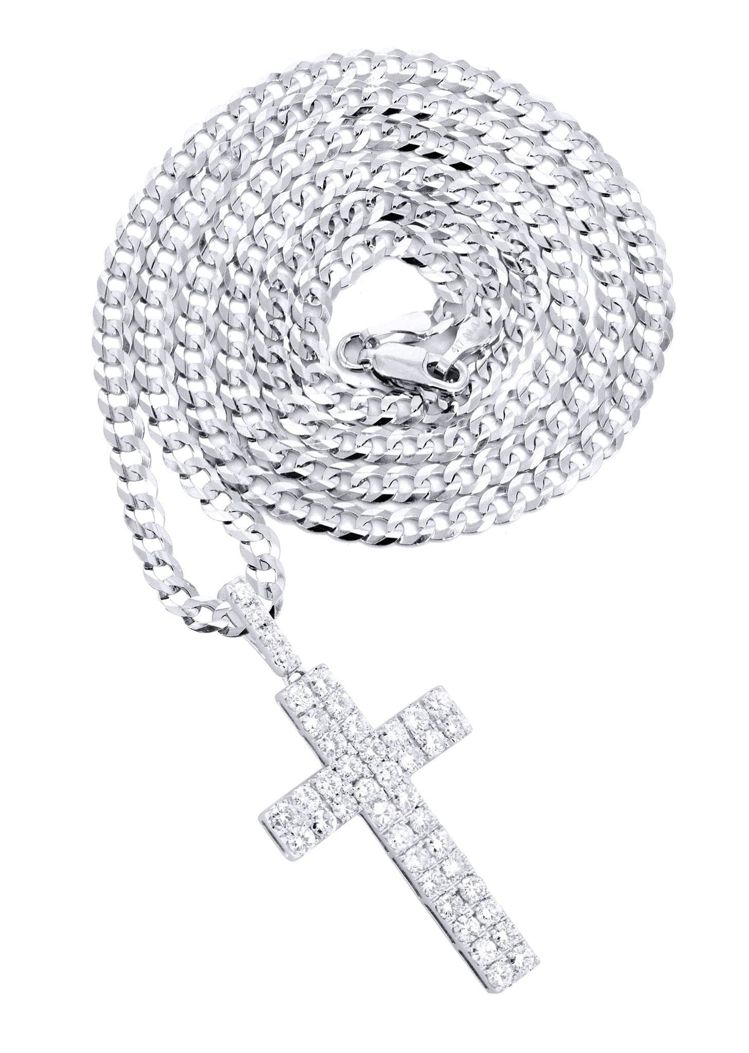 14K White Gold Diamond Cross Necklace | 2.57 Carats