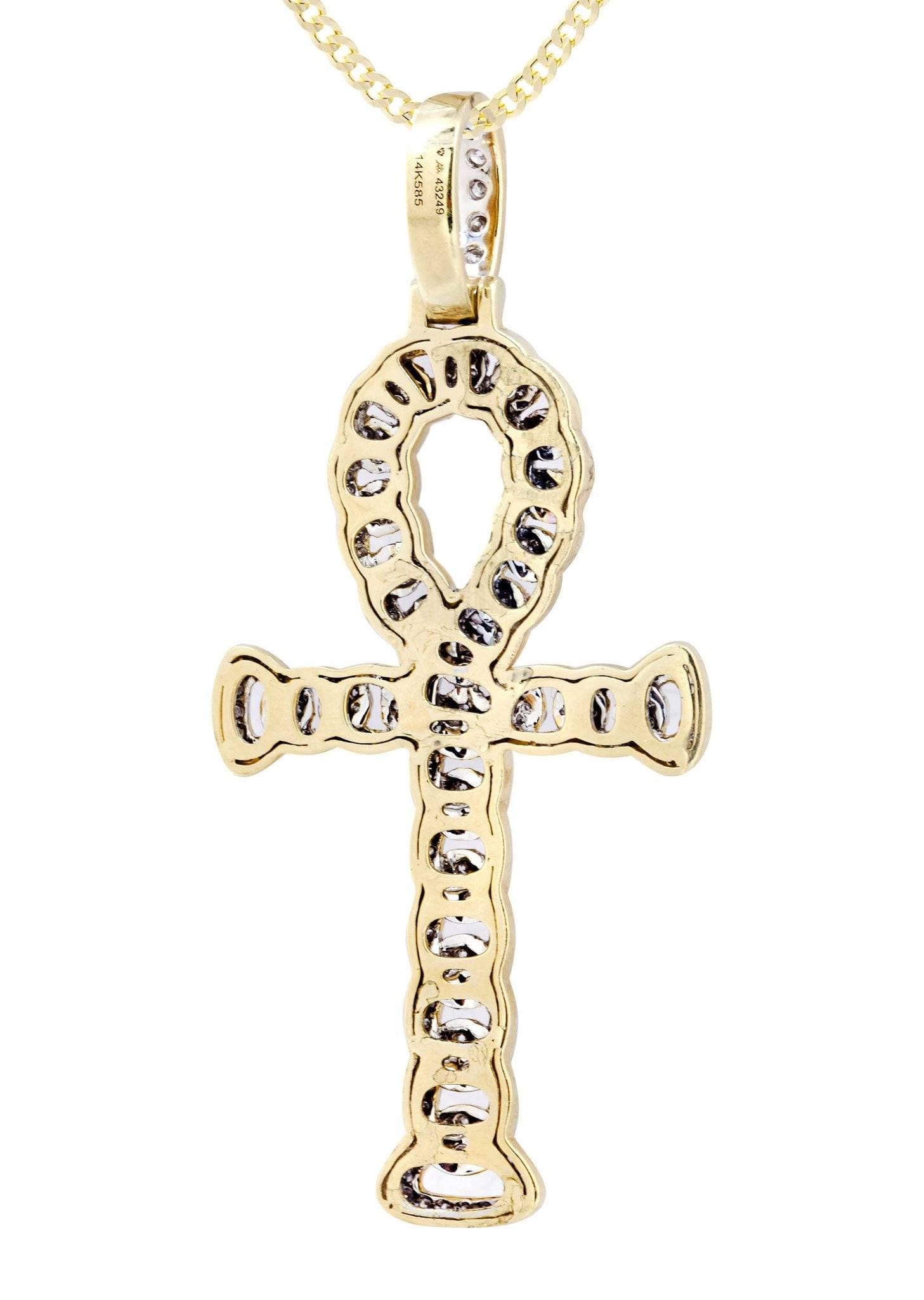 14K Yellow Gold Ankh Diamond Necklace  | 1.88 Carats - Image 3