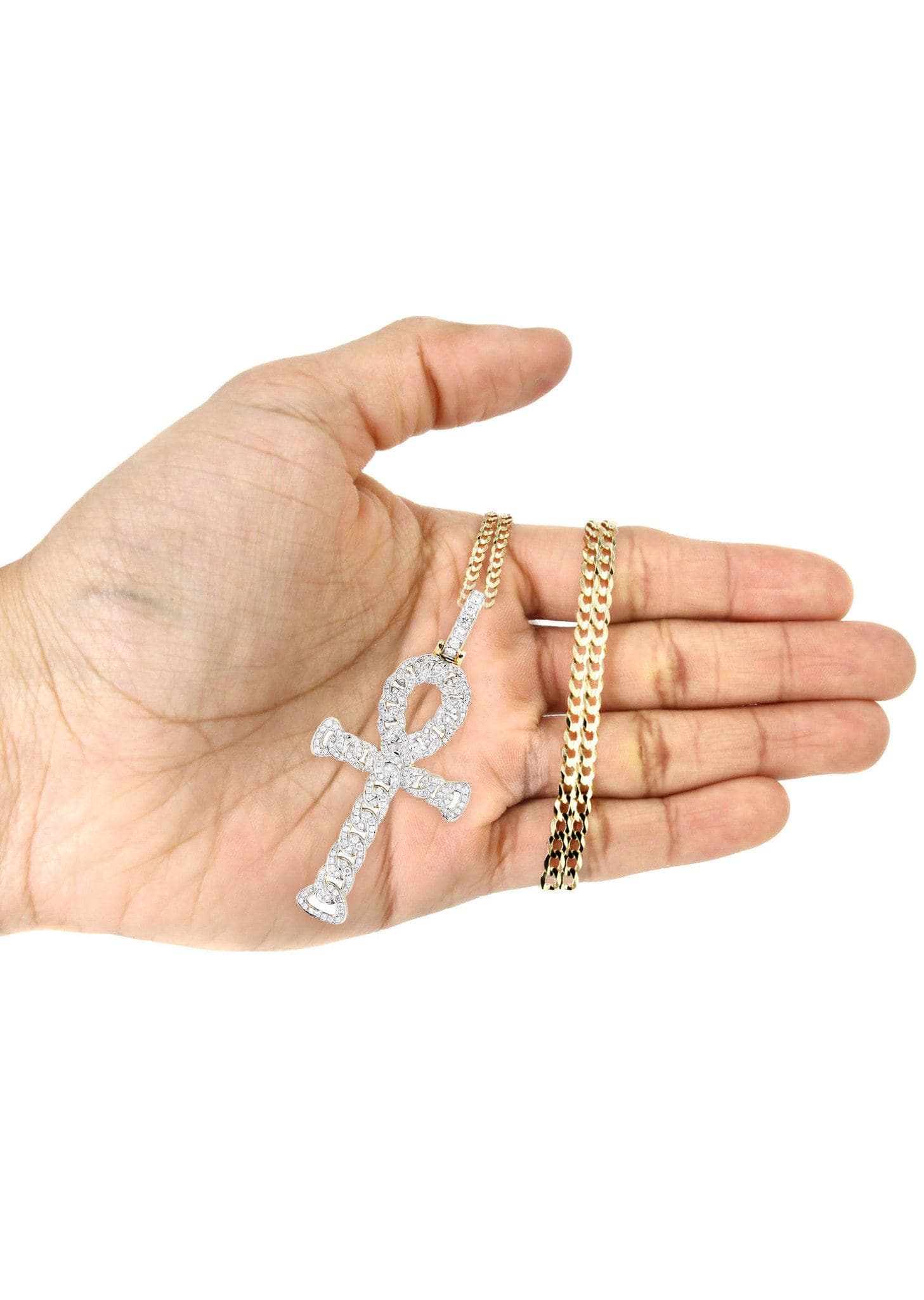 14K Yellow Gold Ankh Diamond Necklace  | 1.88 Carats - Image 5