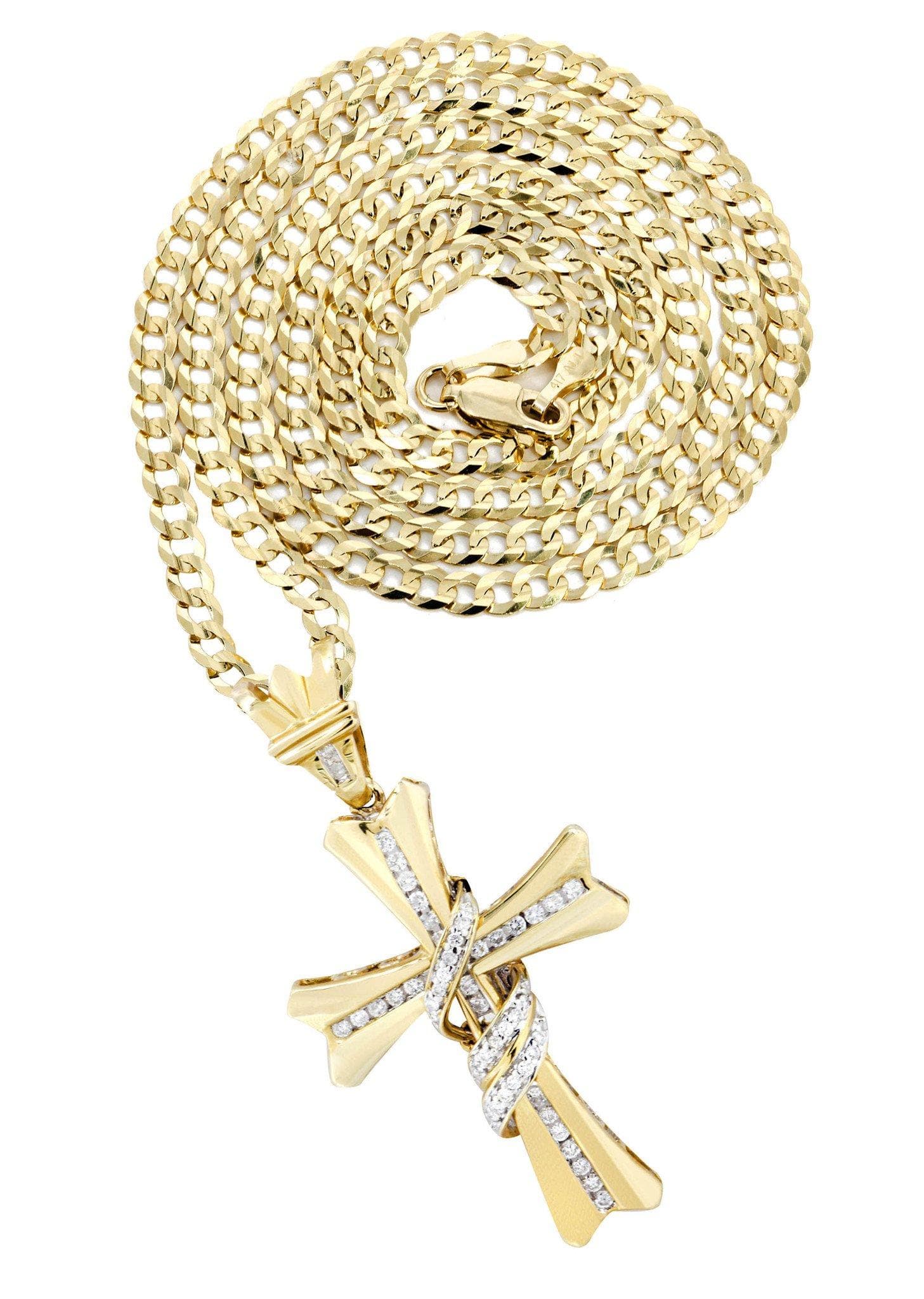 14K Yellow Gold Diamond Cross Necklace | 0.44 Carats