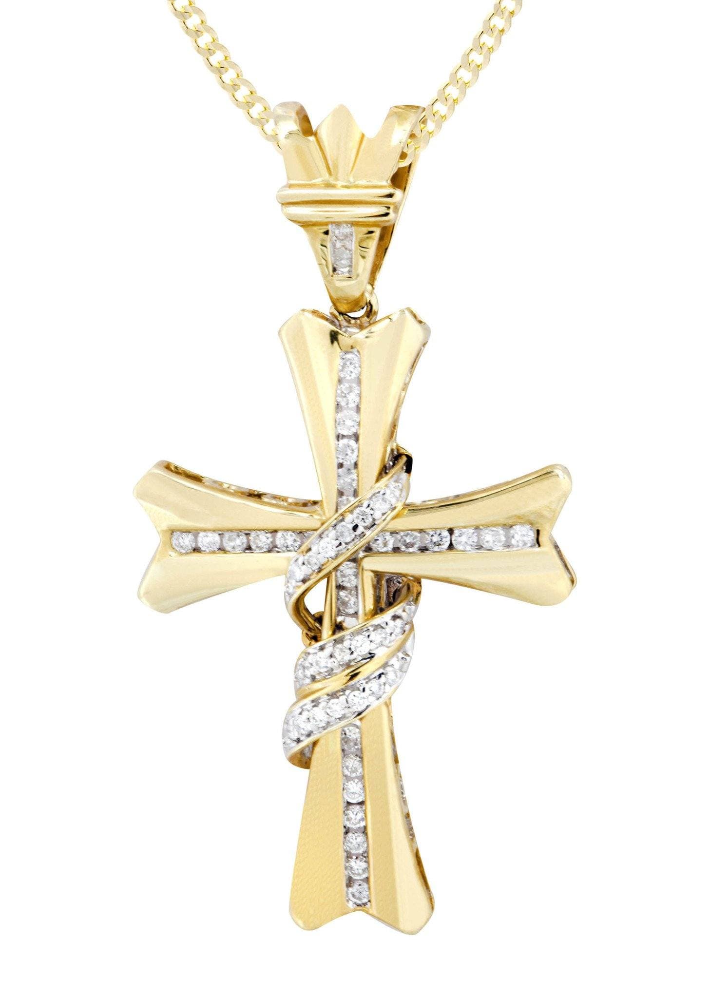 14K Yellow Gold Diamond Cross Necklace | 0.44 Carats - Image 2