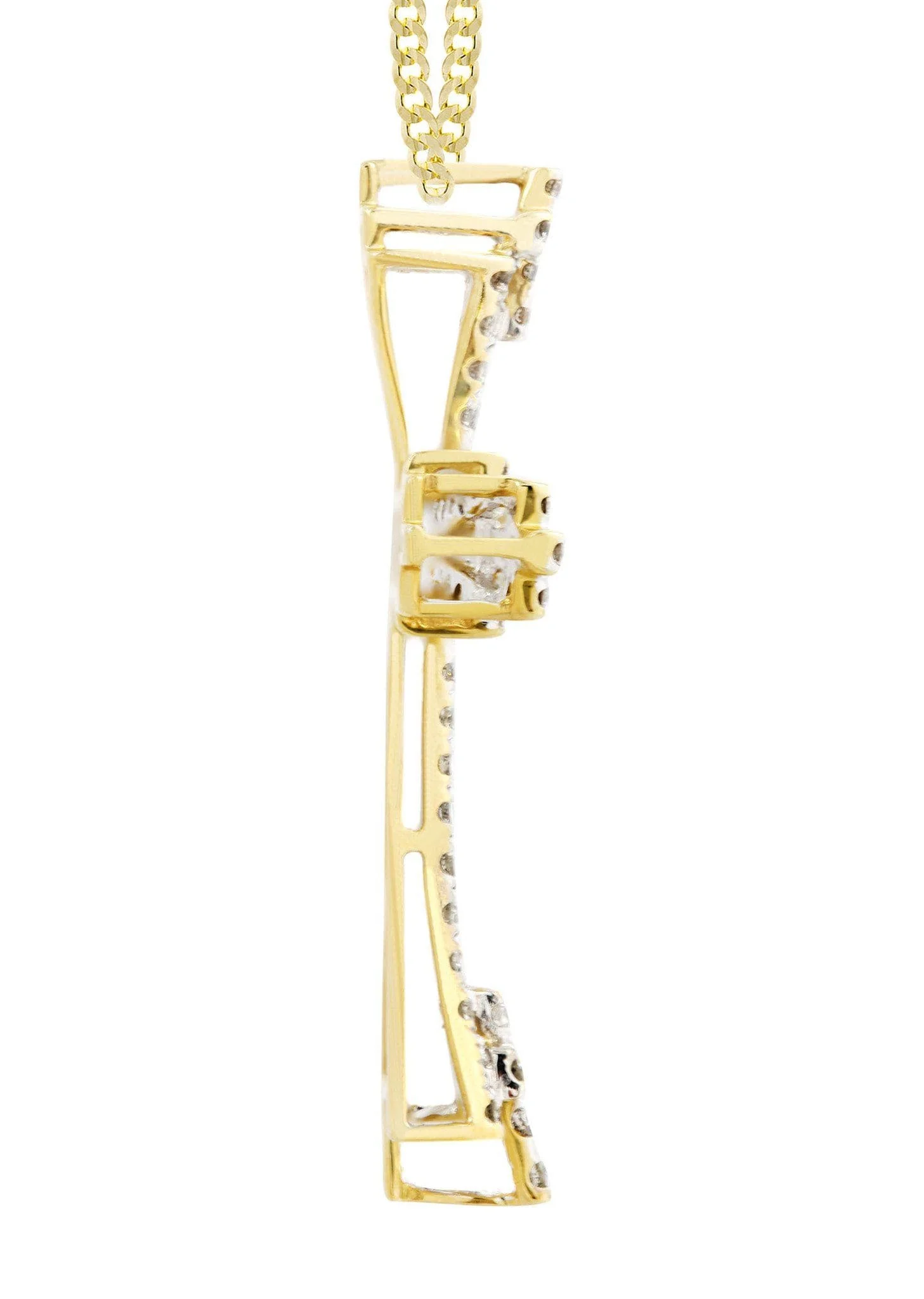 14K Yellow Gold Diamond Cross Necklace  | 1.06 Carats - Image 4