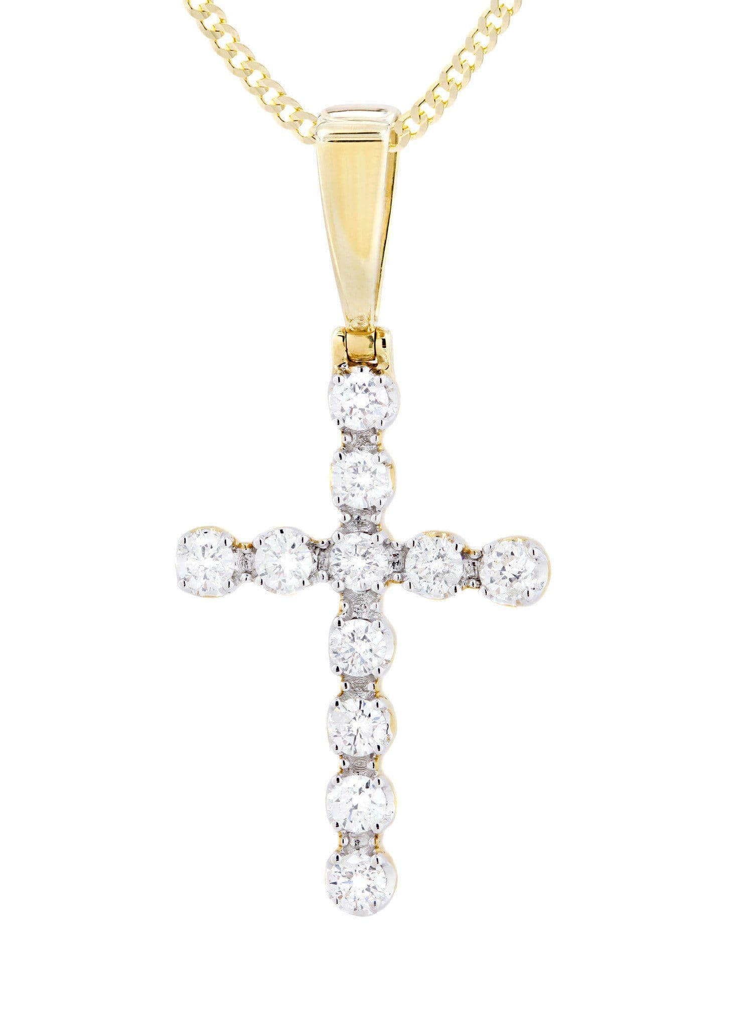14K Yellow Gold Diamond Cross Necklace  | 1.49 Carats - Image 2