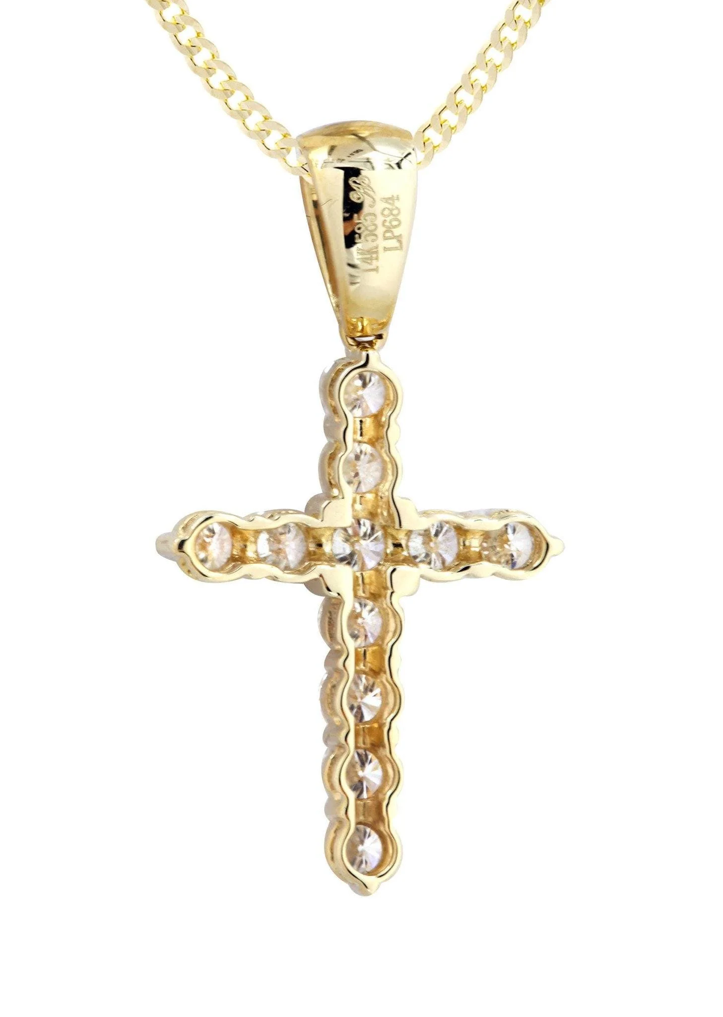 14K Yellow Gold Diamond Cross Necklace  | 1.55 Carats - Image 3