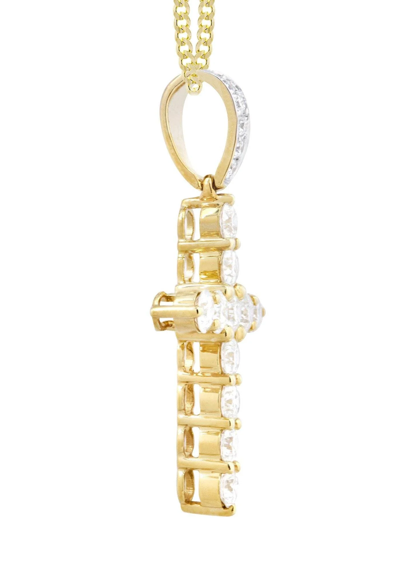 14K Yellow Gold Diamond Cross Necklace  | 1.55 Carats - Image 4