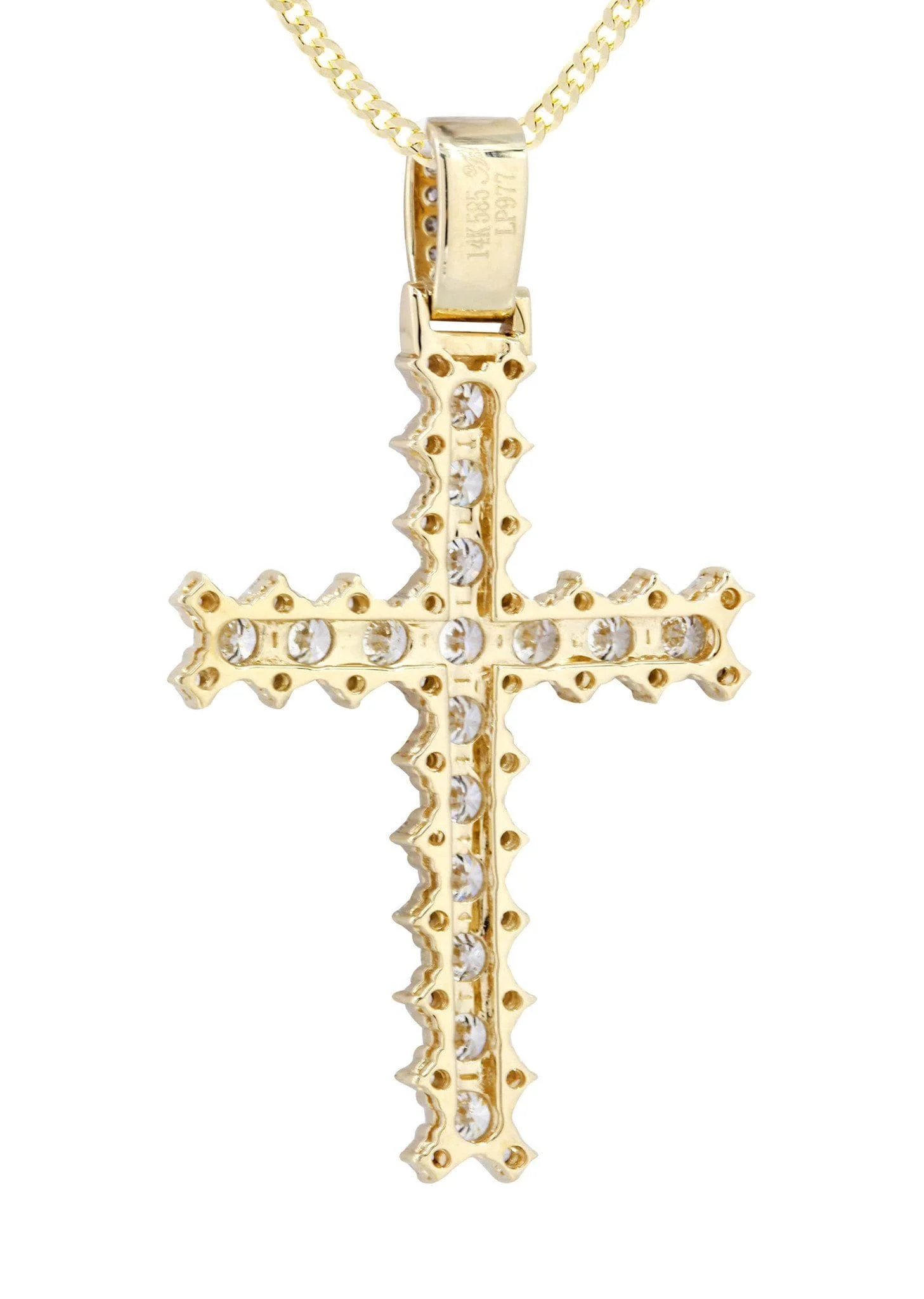 14K Yellow Gold Diamond Cross Necklace  | 1.95 Carats - Image 3