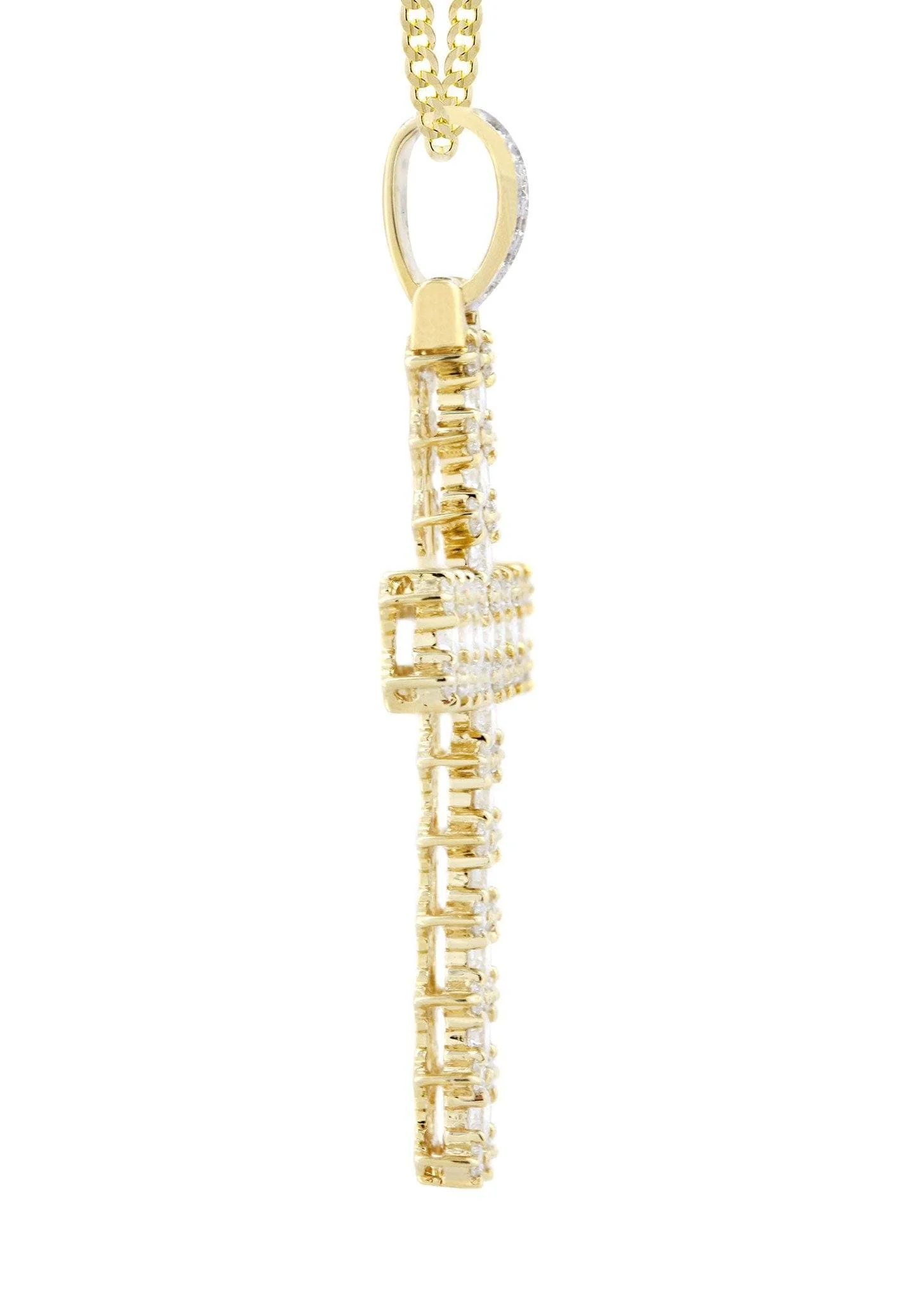 14K Yellow Gold Diamond Cross Necklace  | 1.95 Carats - Image 4