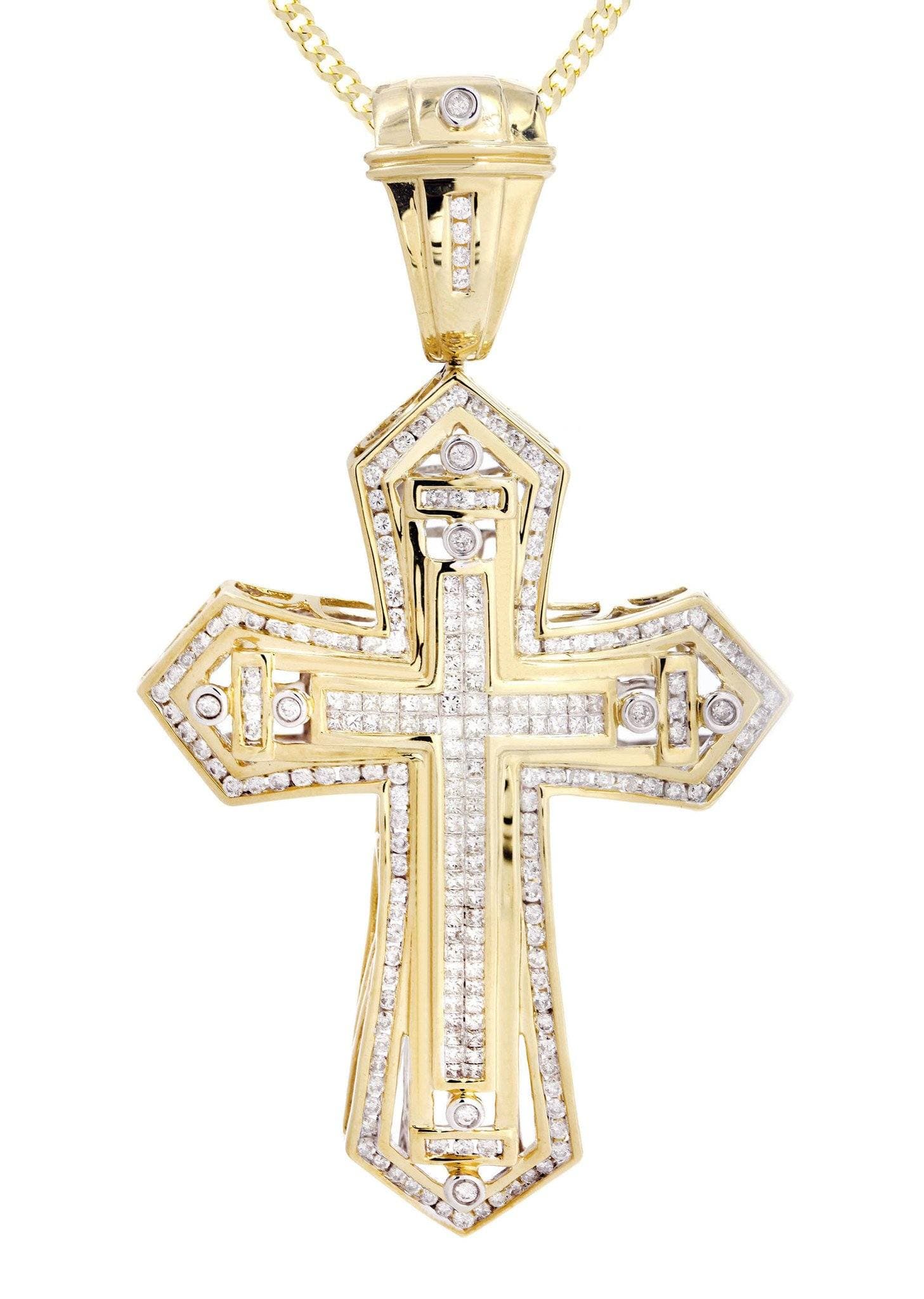 14 Yellow Gold Diamond Cross Necklace  | 4.08 Carats - Image 2