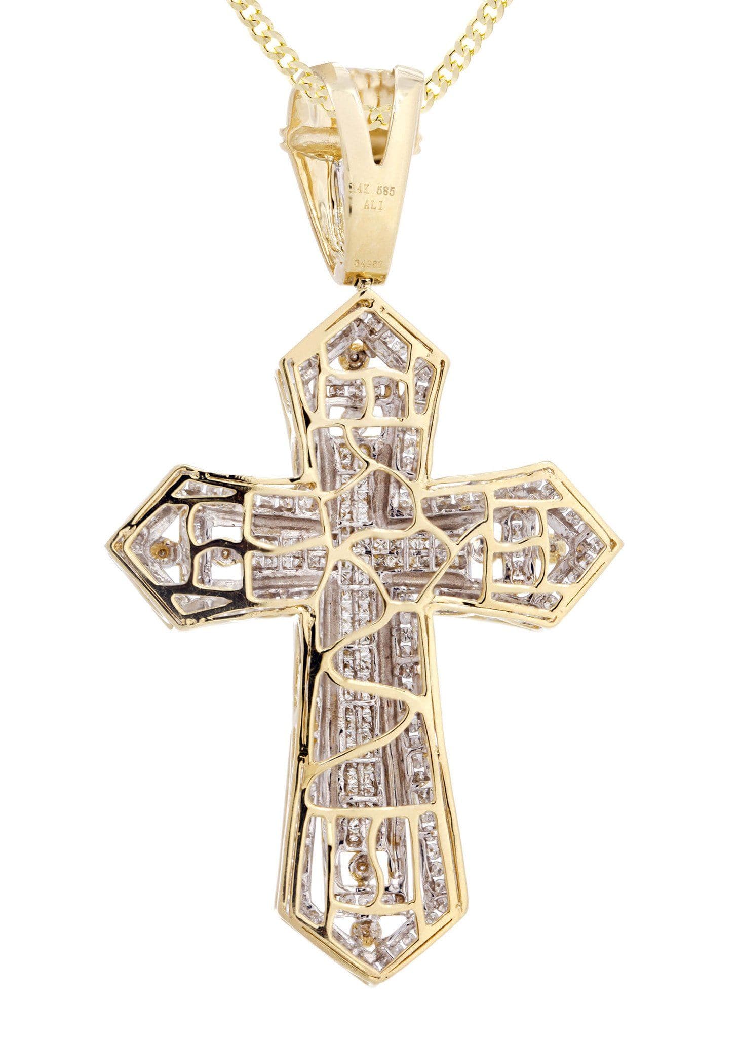 14 Yellow Gold Diamond Cross Necklace  | 4.08 Carats - Image 3