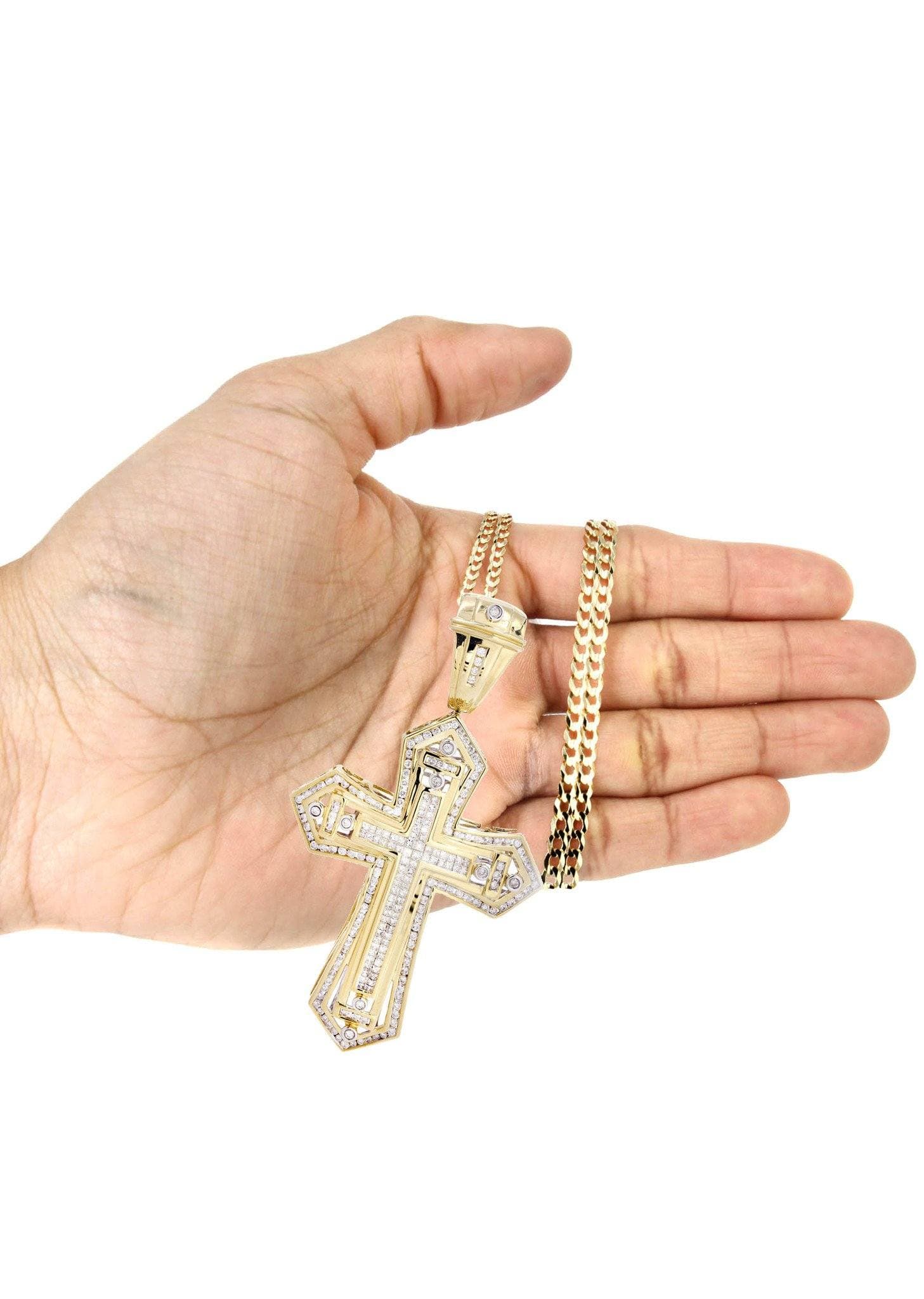 14 Yellow Gold Diamond Cross Necklace  | 4.08 Carats - Image 5