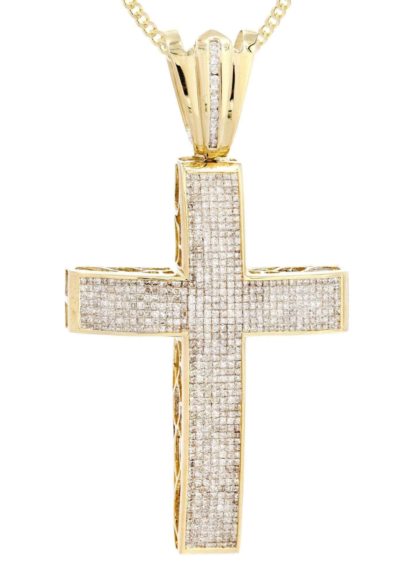 14 Yellow Gold Diamond Cross Necklace  | 5.53 Carats - Image 2