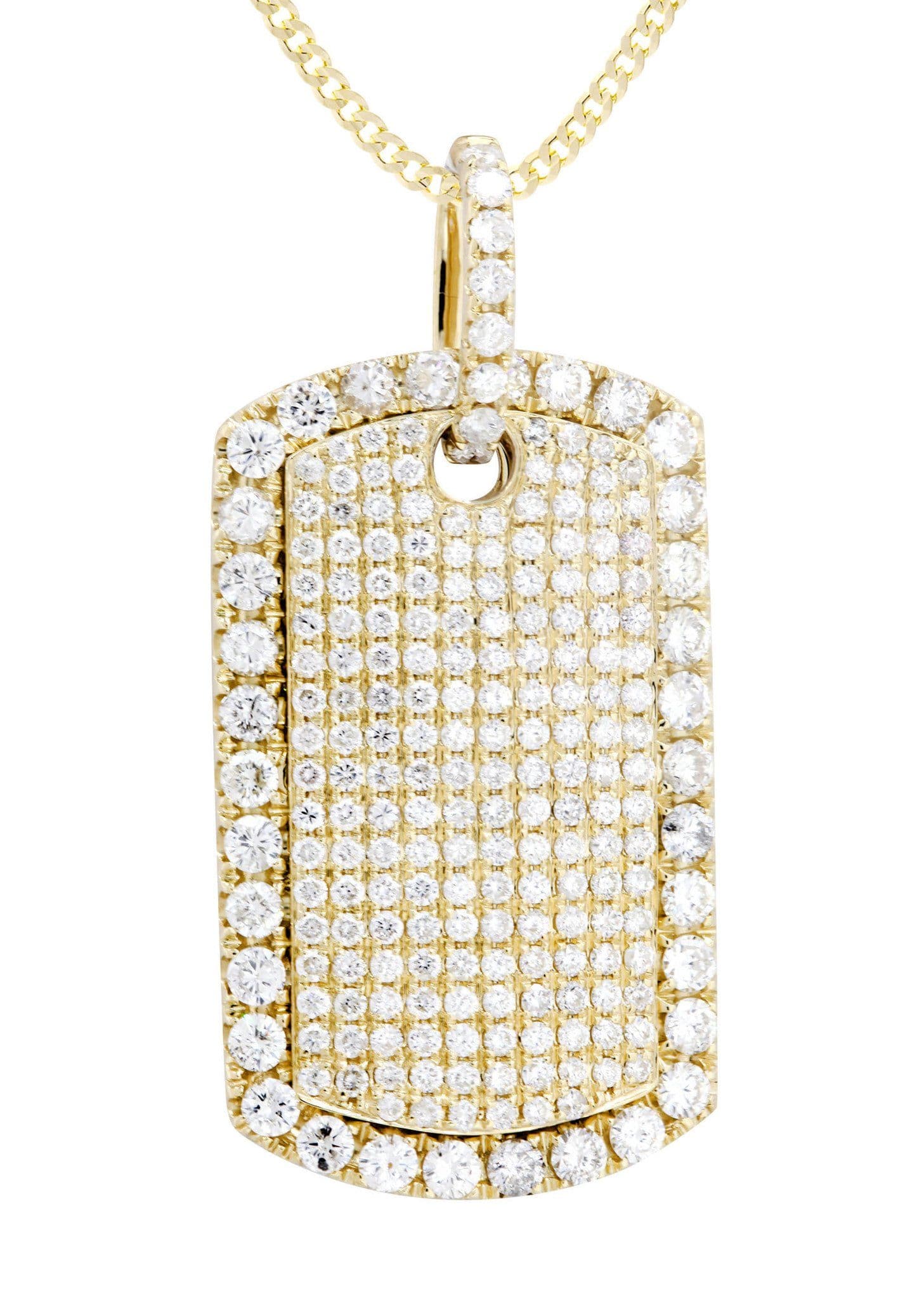 14K Yellow Gold Dog Tag Diamond Necklace  | 4.8 Carats - Image 2