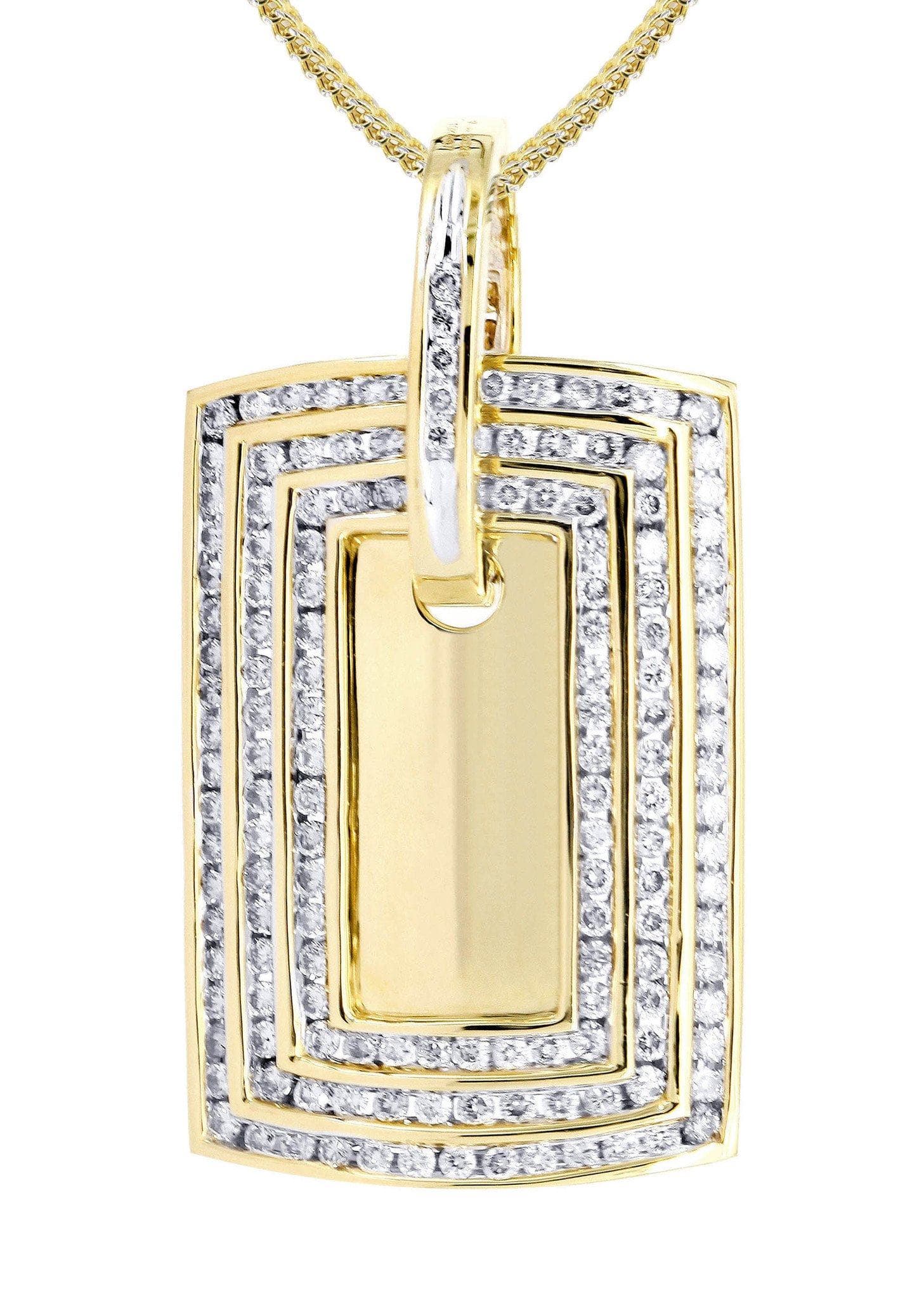14K Yellow Gold Dog Tag Diamond Necklace  | 2.19 Carats - Image 2