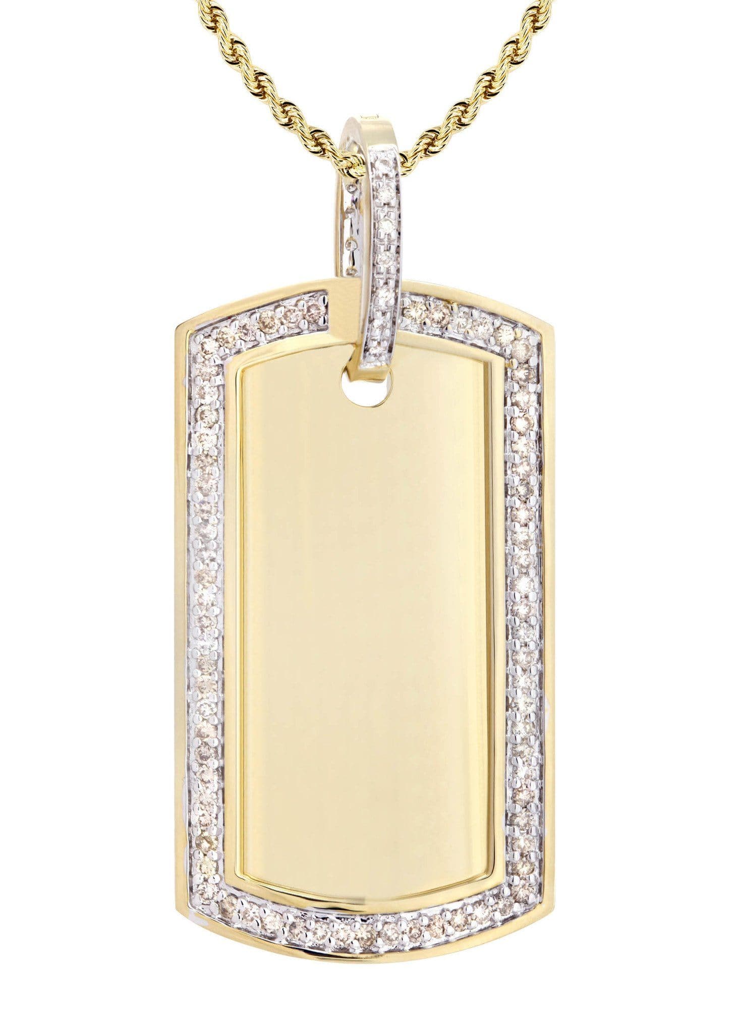 14K Yellow Gold Dog Tag Diamond Necklace  | 1.81 Carats - Image 2