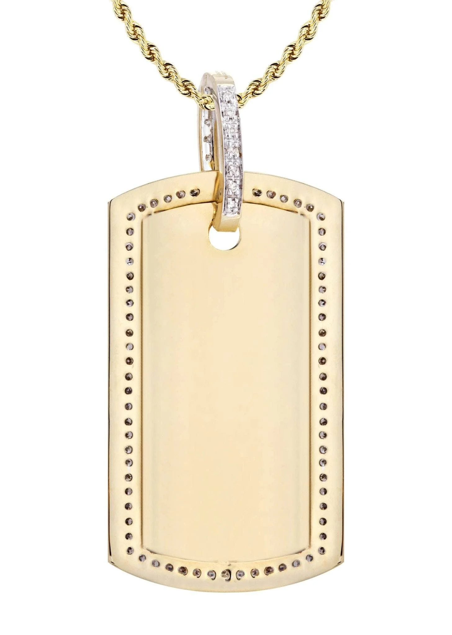 14K Yellow Gold Dog Tag Diamond Necklace  | 1.81 Carats - Image 3