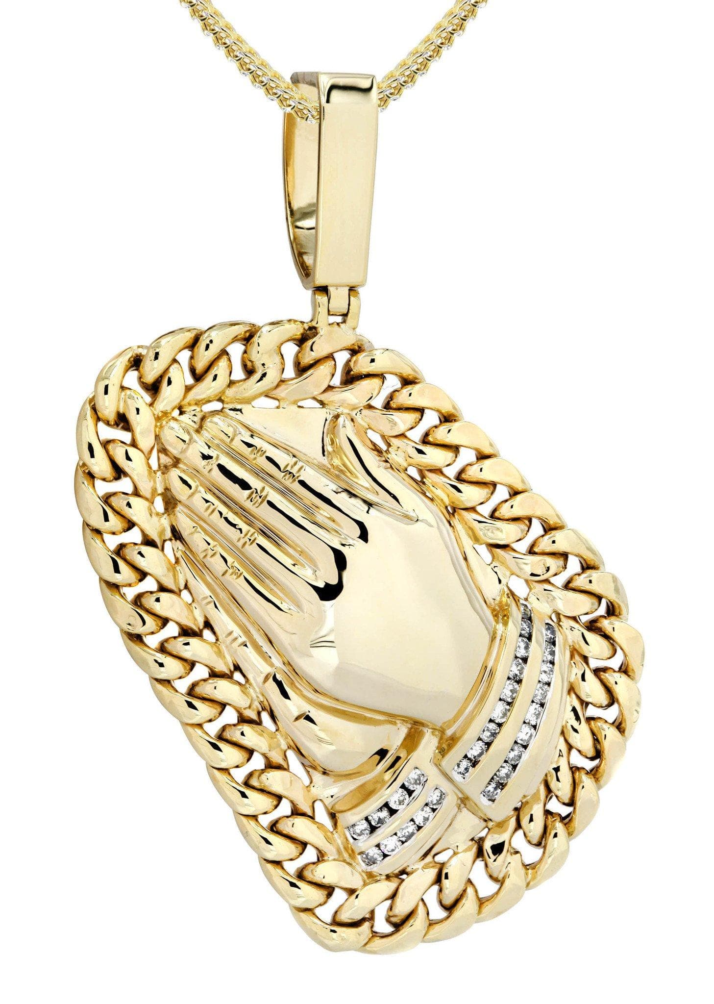 14 Yellow Gold Praying Hands Diamond Necklace | 0.63 Carats - Image 2