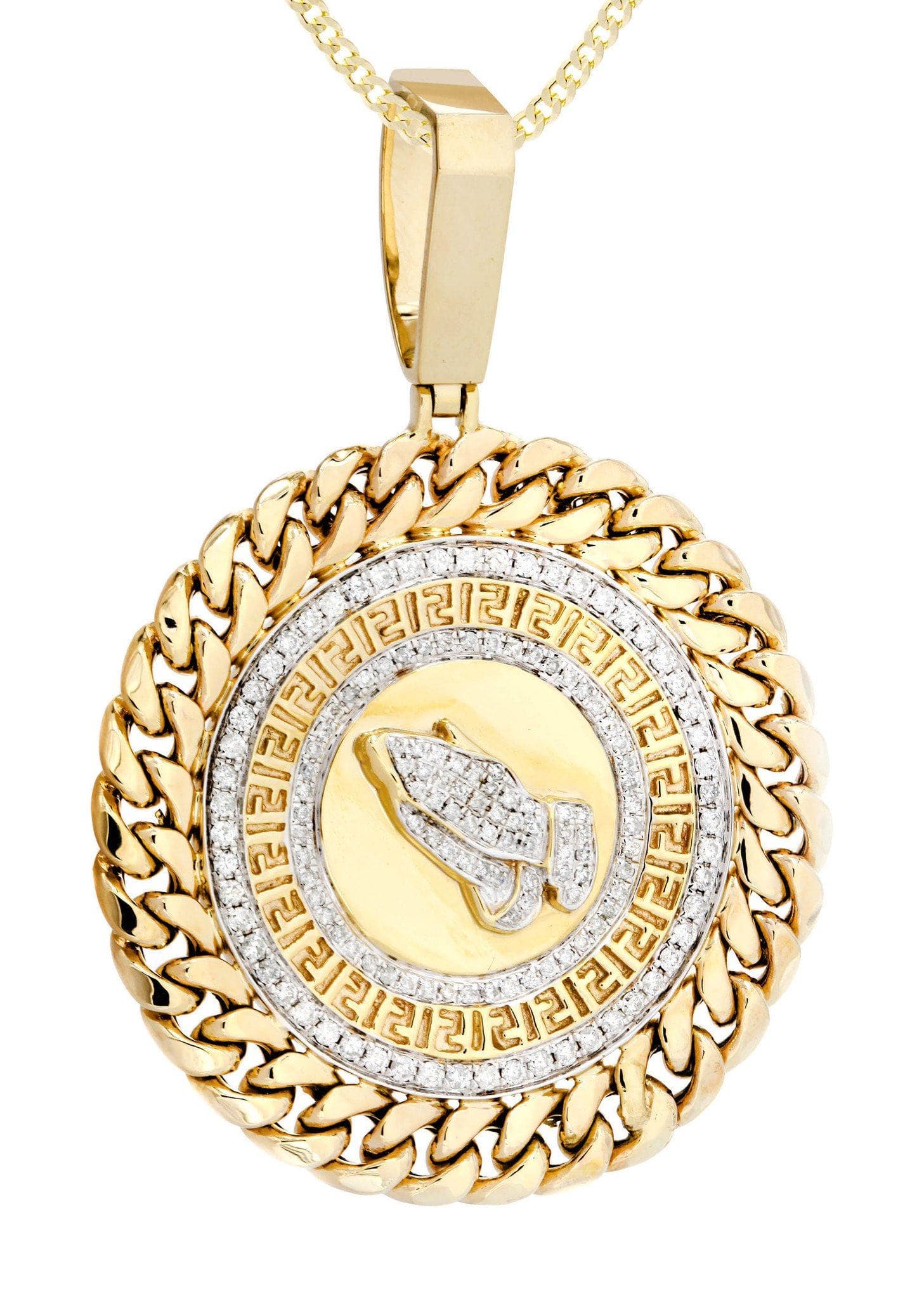 14 Yellow Gold Praying Hands Diamond Necklace | 1.46 Carats - Image 2