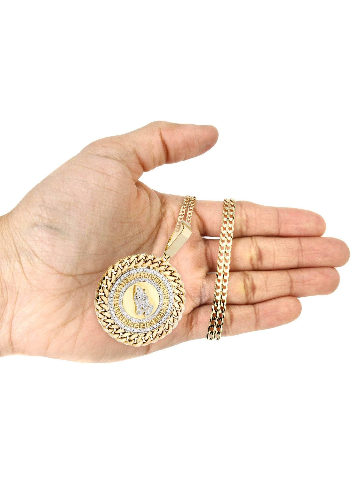 14 Yellow Gold Praying Hands Diamond Necklace | 1.46 Carats - Image 5