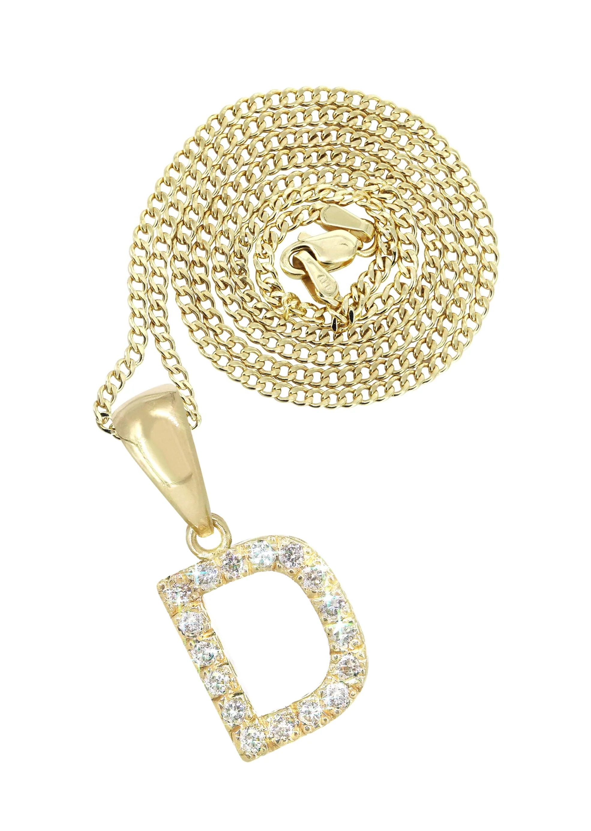 14K Gold Diamond  Initial Pendant and Cuban Chain .50 Carats - Image 2