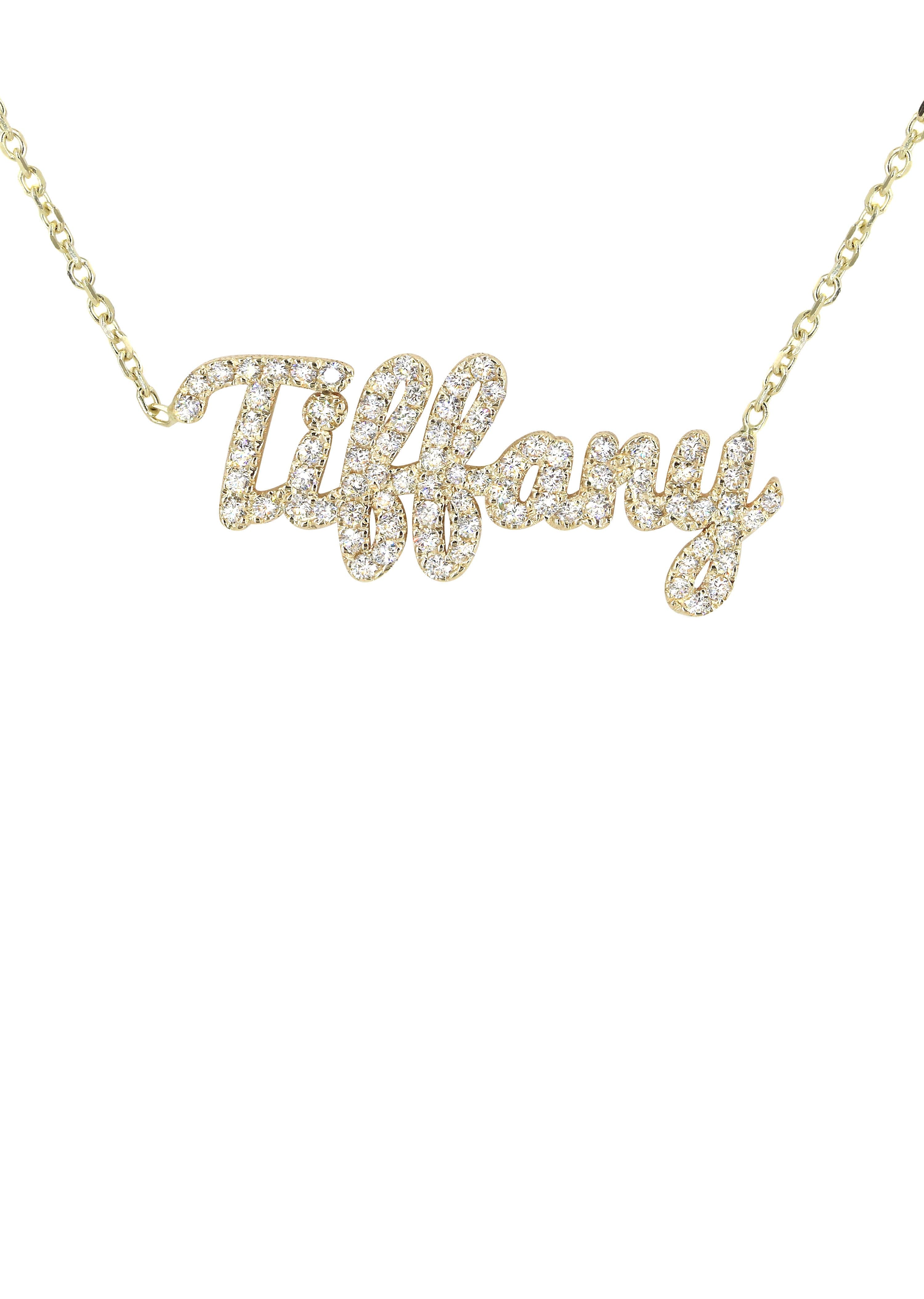 14K Gold Full Diamond Script Name Plate Necklace | Style #90