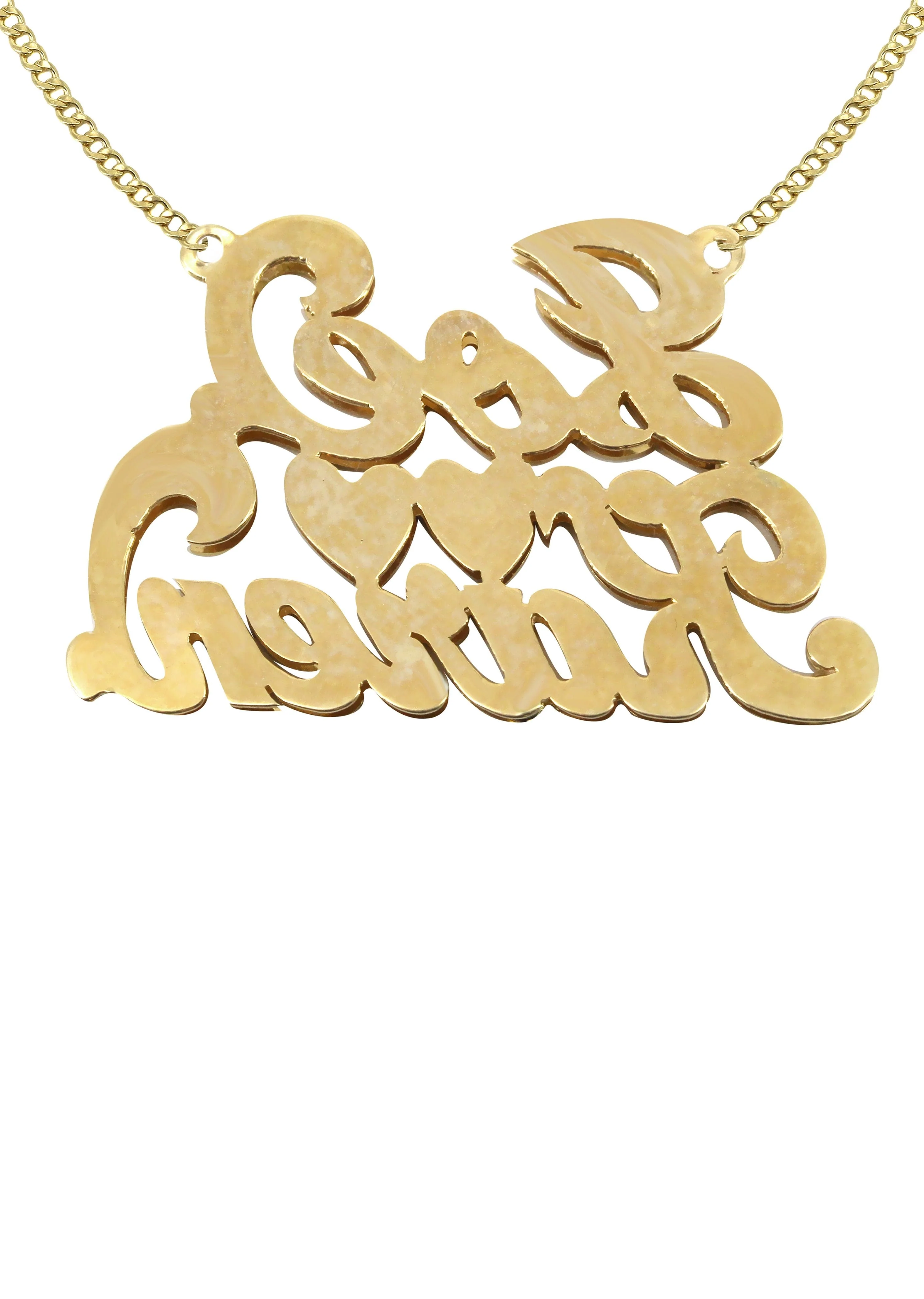 14K Gold Couple Names Name Plate Necklace | Style #63 - Image 2